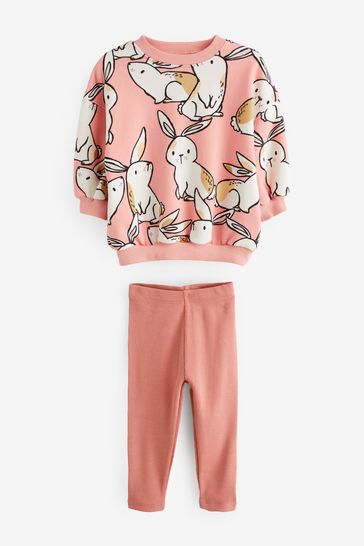 Pink Bunny Printed Sweatshirt and Leggings Set (3mths-7yrs)