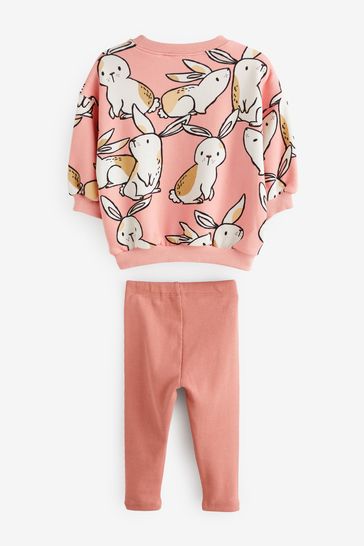 Pink Bunny Printed Sweatshirt and Leggings Set (3mths-7yrs)