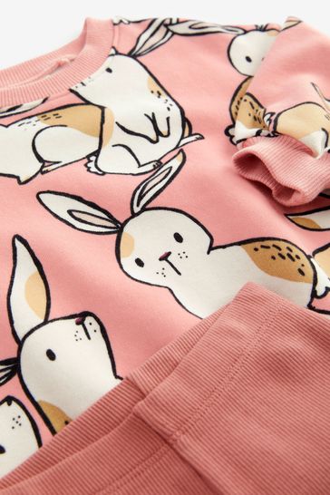 Pink Bunny Printed Sweatshirt and Leggings Set (3mths-7yrs)