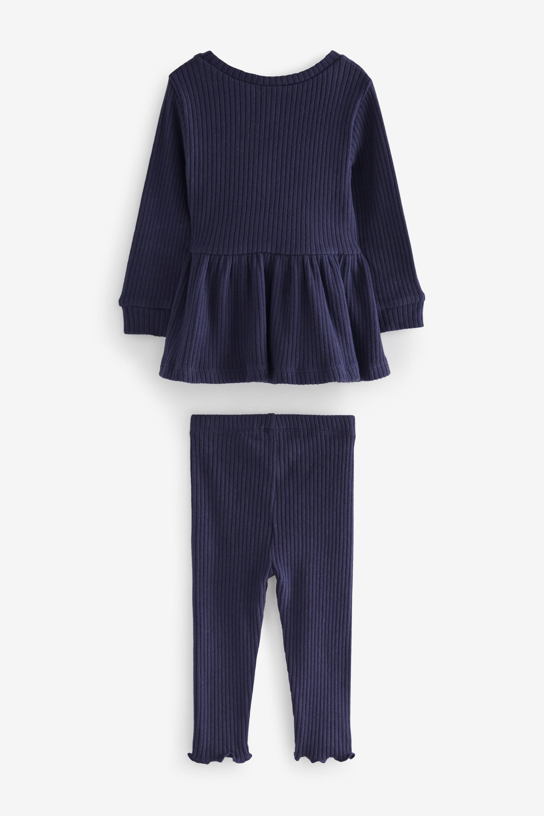 Navy Blue Knitted Peplum Sweater And Leggings Set (3mths-7yrs)