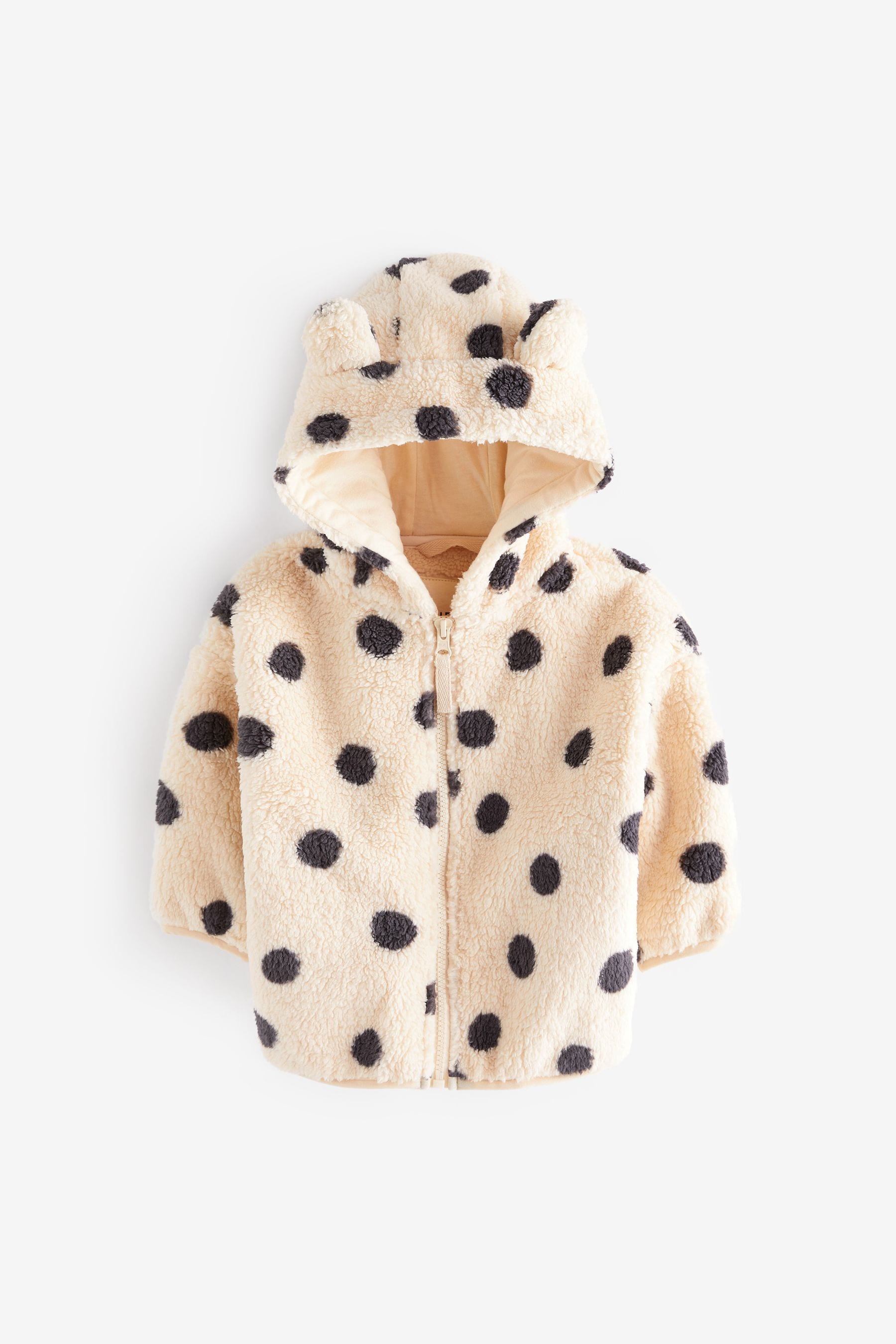 Black/White Spot Teddy Borg Fleece Zip Through Jacket (3mths-7yrs)