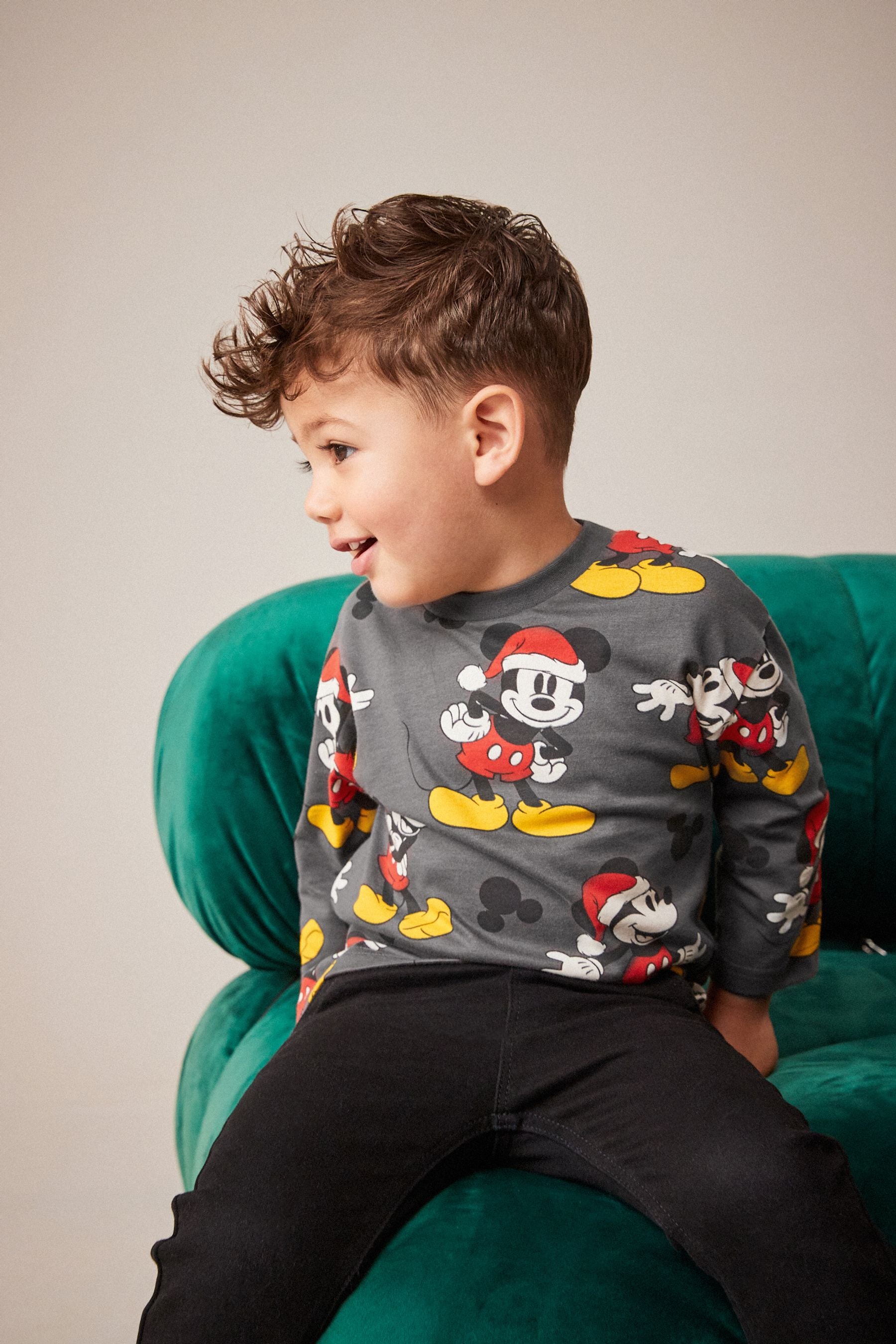 Navy Blue Mickey Mouse Christmas Long Sleeve T-Shirt (3mths-8yrs)