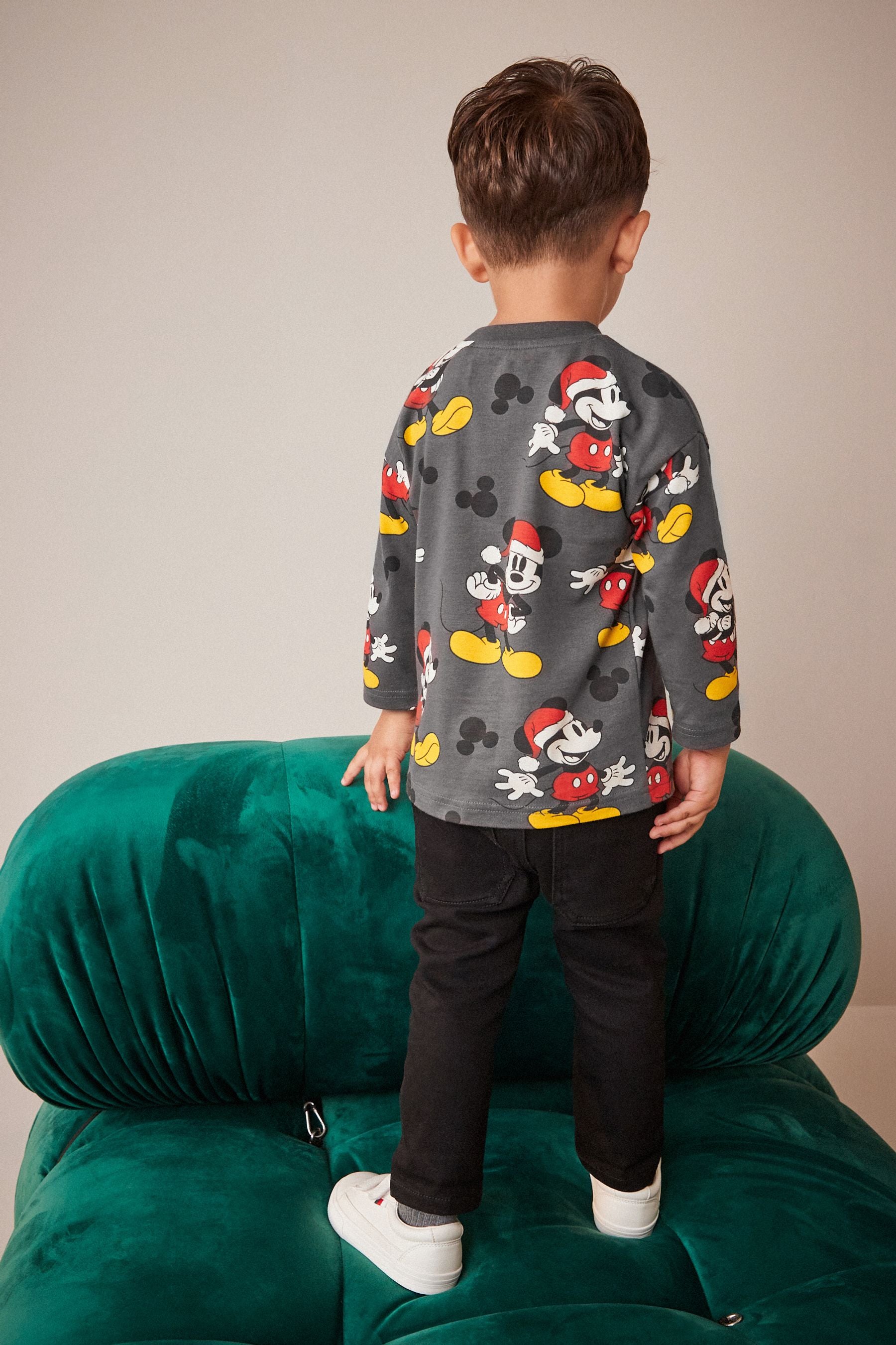 Navy Blue Mickey Mouse Christmas Long Sleeve T-Shirt (3mths-8yrs)