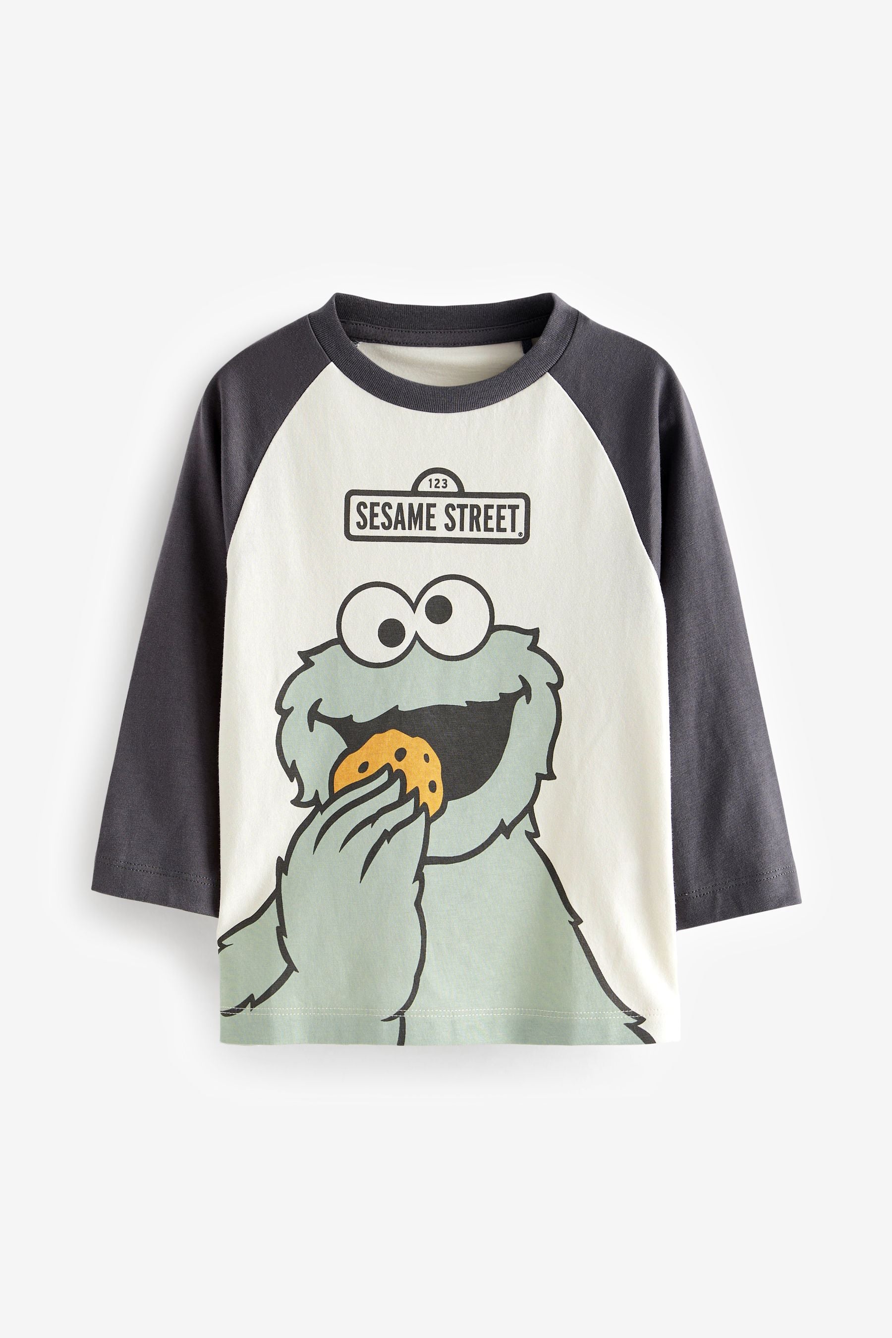 Grey Cookie Monster Long Sleeve Raglan License T-Shirt (3mths-8yrs)