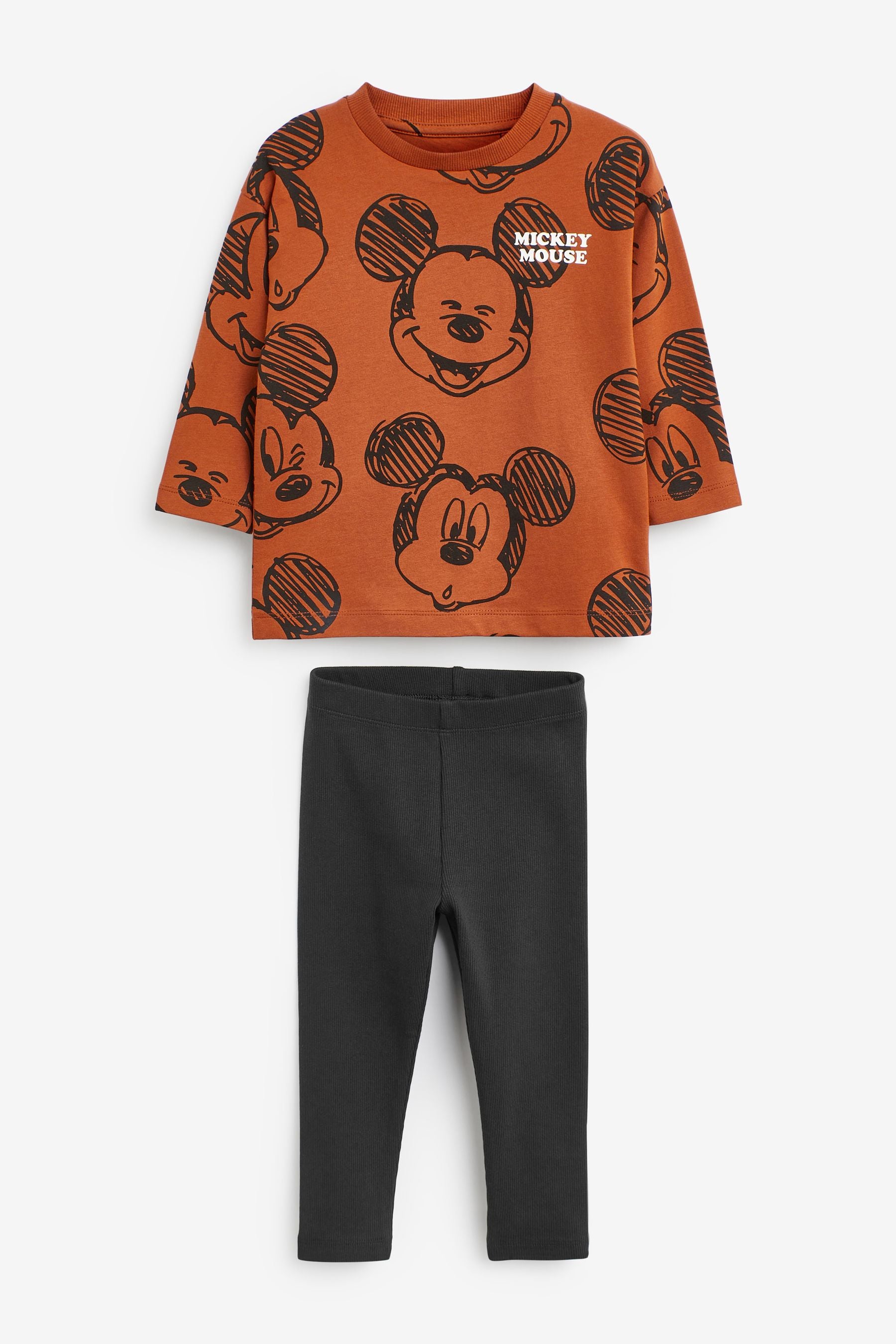 Rust Brown Mickey Mouse All Over Print Long Sleeve License T-Shirt and Leggings Set (3mths-8yrs)