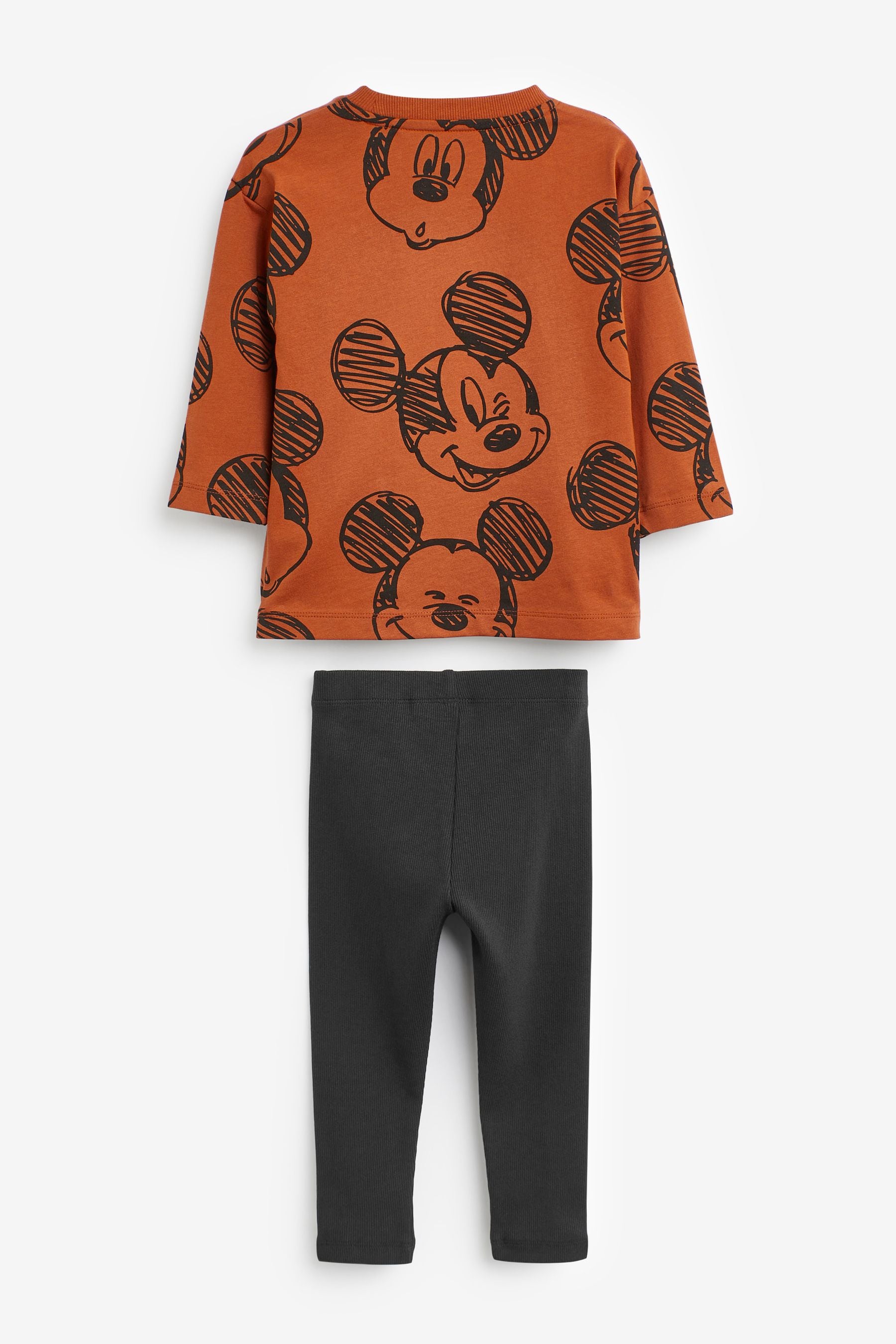 Rust Brown Mickey Mouse All Over Print Long Sleeve License T-Shirt and Leggings Set (3mths-8yrs)