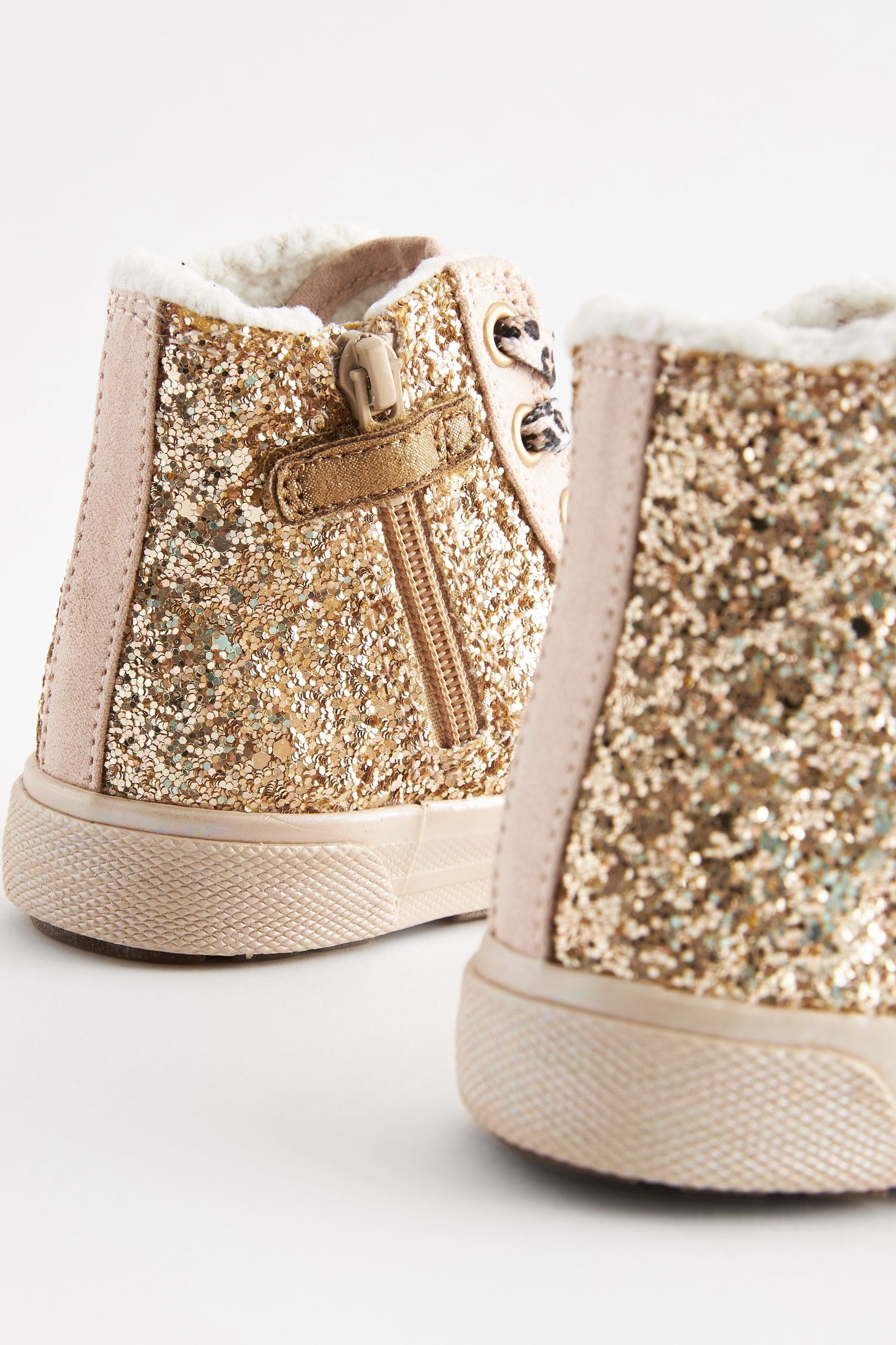 Gold Glitter Glitter Fleece Lined Lace-Up High Top Trainers