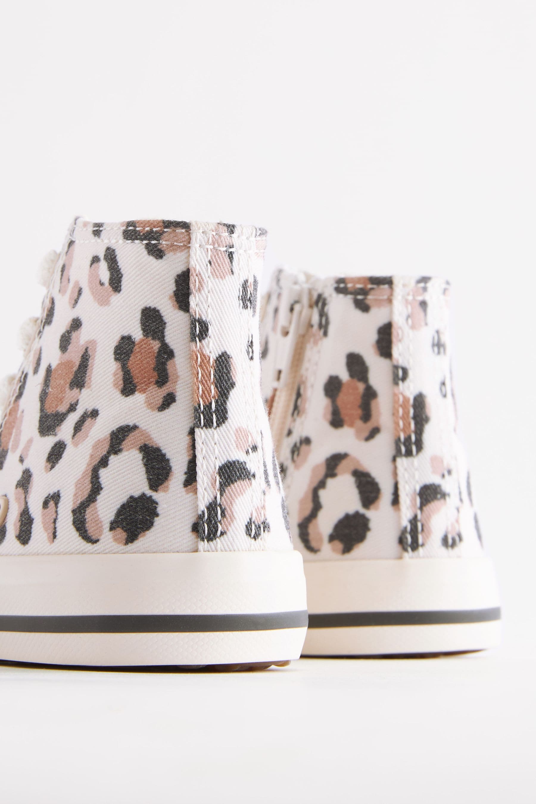 White/Tan Brown Animal Print High Top Trainers