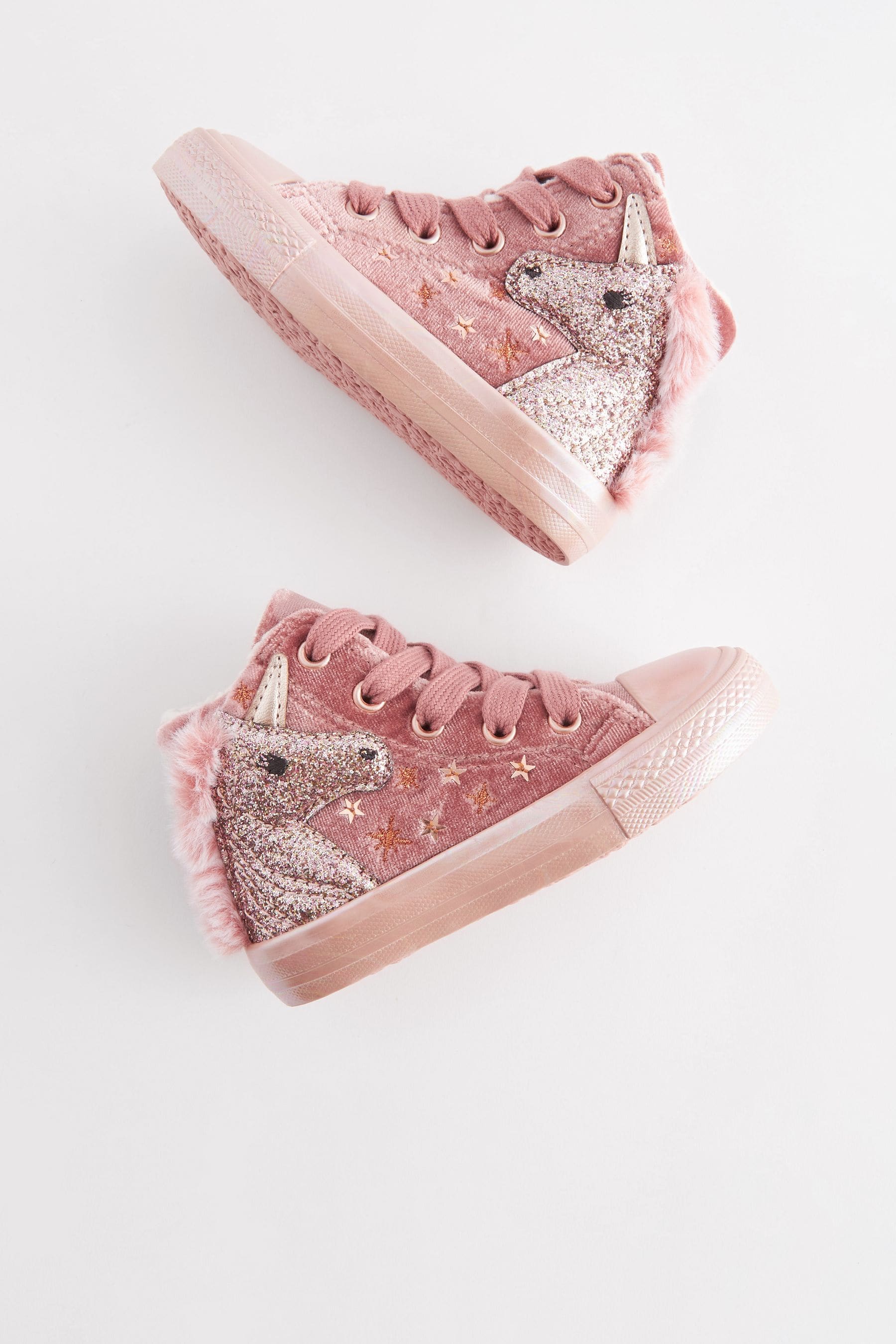 Pink Unicorn Glitter Fleece Lined Lace-Up High Top Trainers