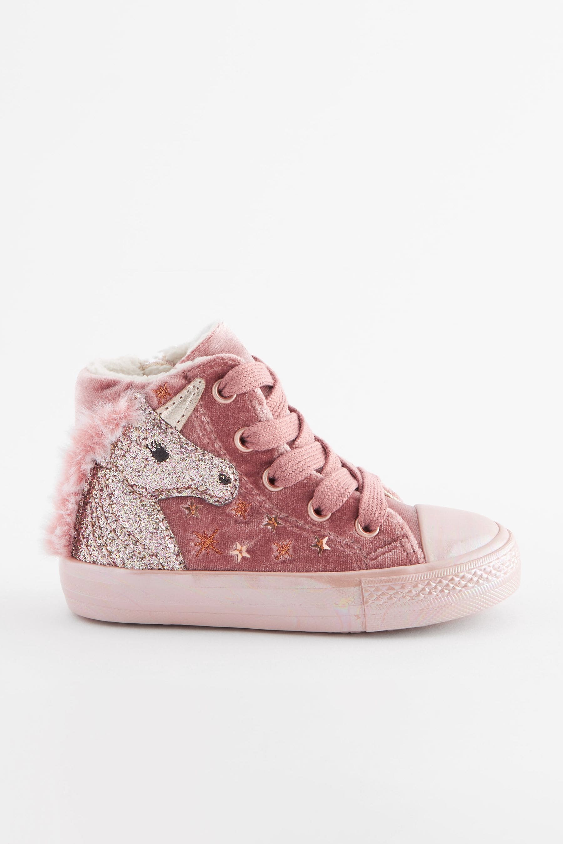 Pink Unicorn Glitter Fleece Lined Lace-Up High Top Trainers