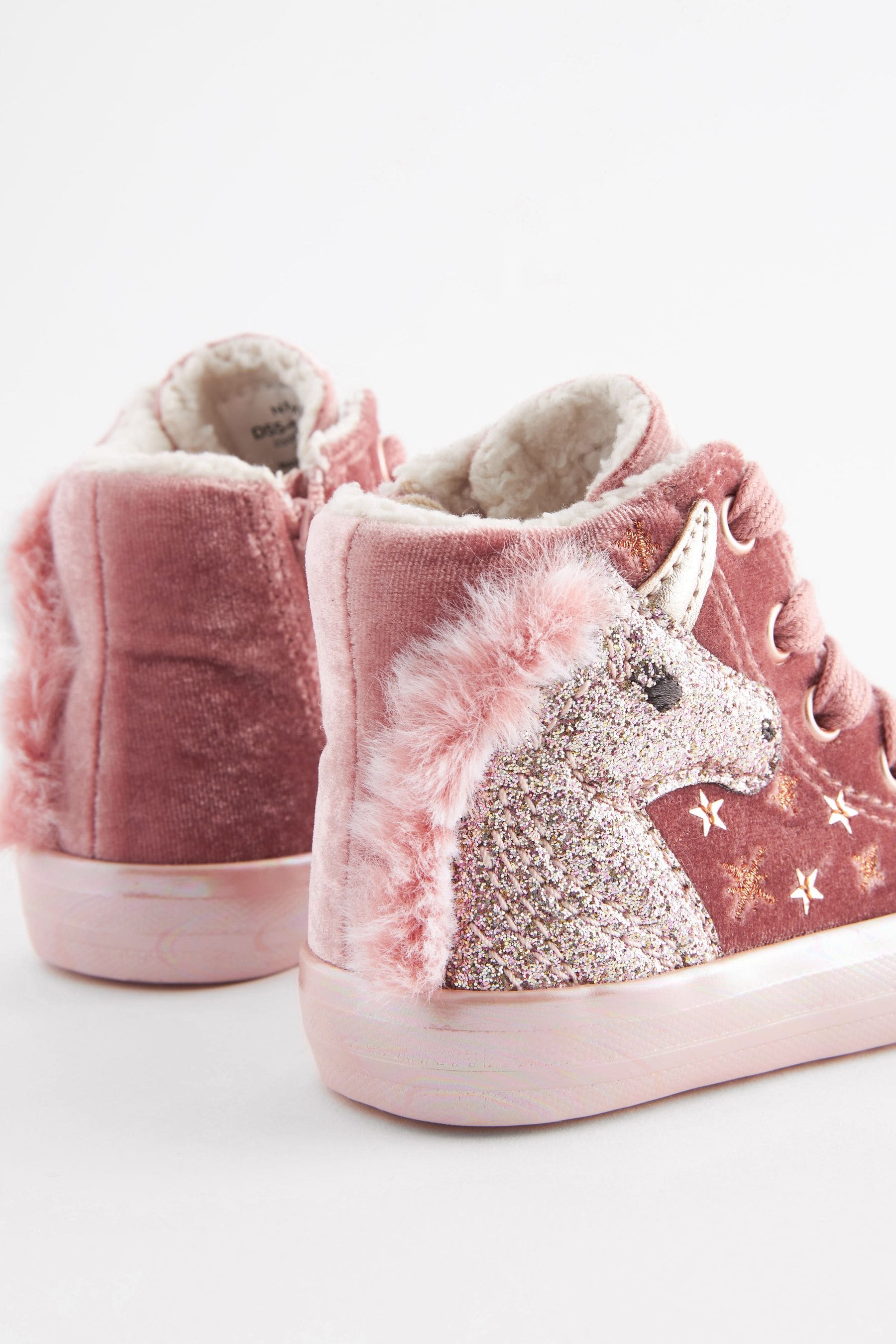 Pink Unicorn Glitter Fleece Lined Lace-Up High Top Trainers