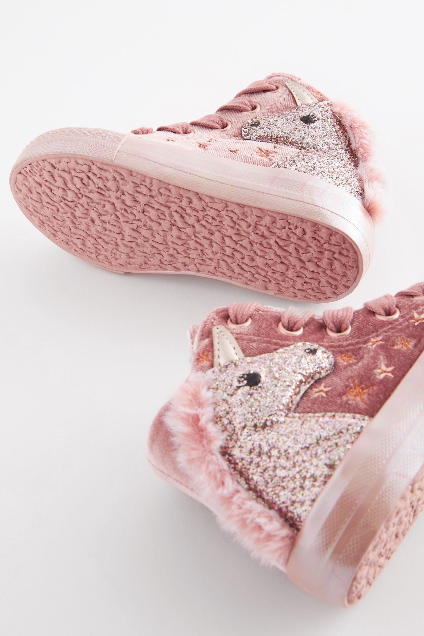 Pink Unicorn Glitter Fleece Lined Lace-Up High Top Trainers