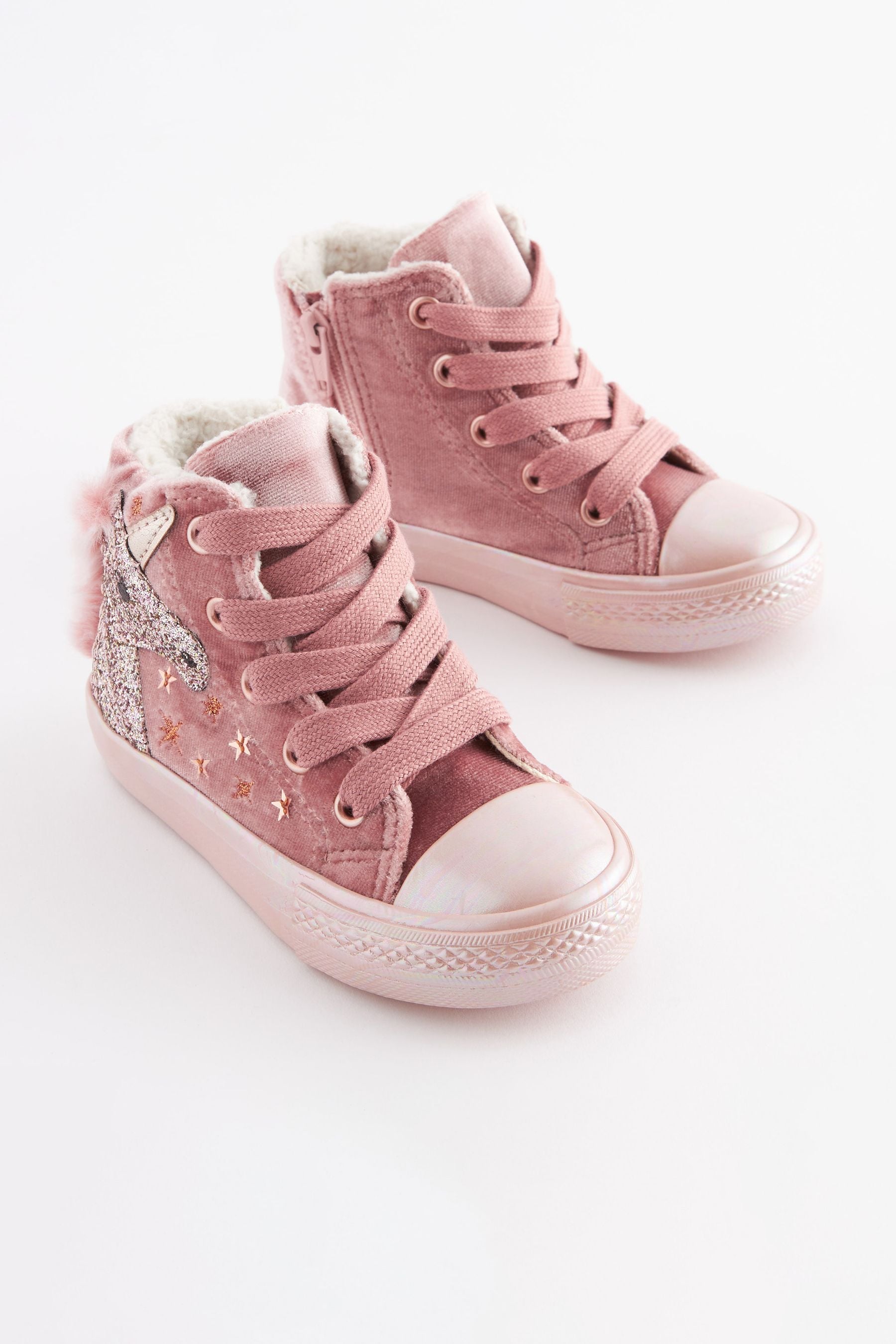 Pink Unicorn Glitter Fleece Lined Lace-Up High Top Trainers