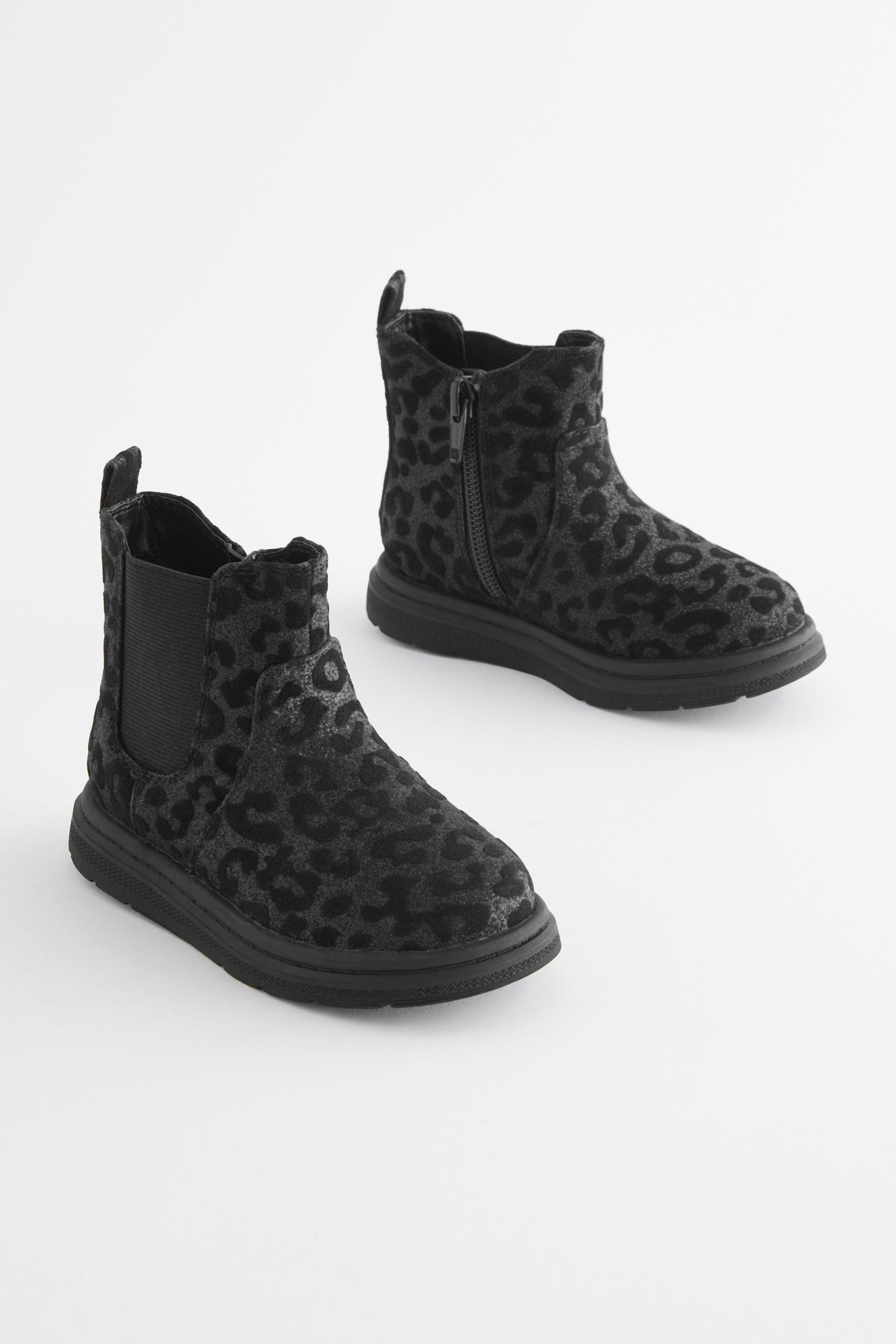 Black Sparkle Animal Print Chelsea Boots