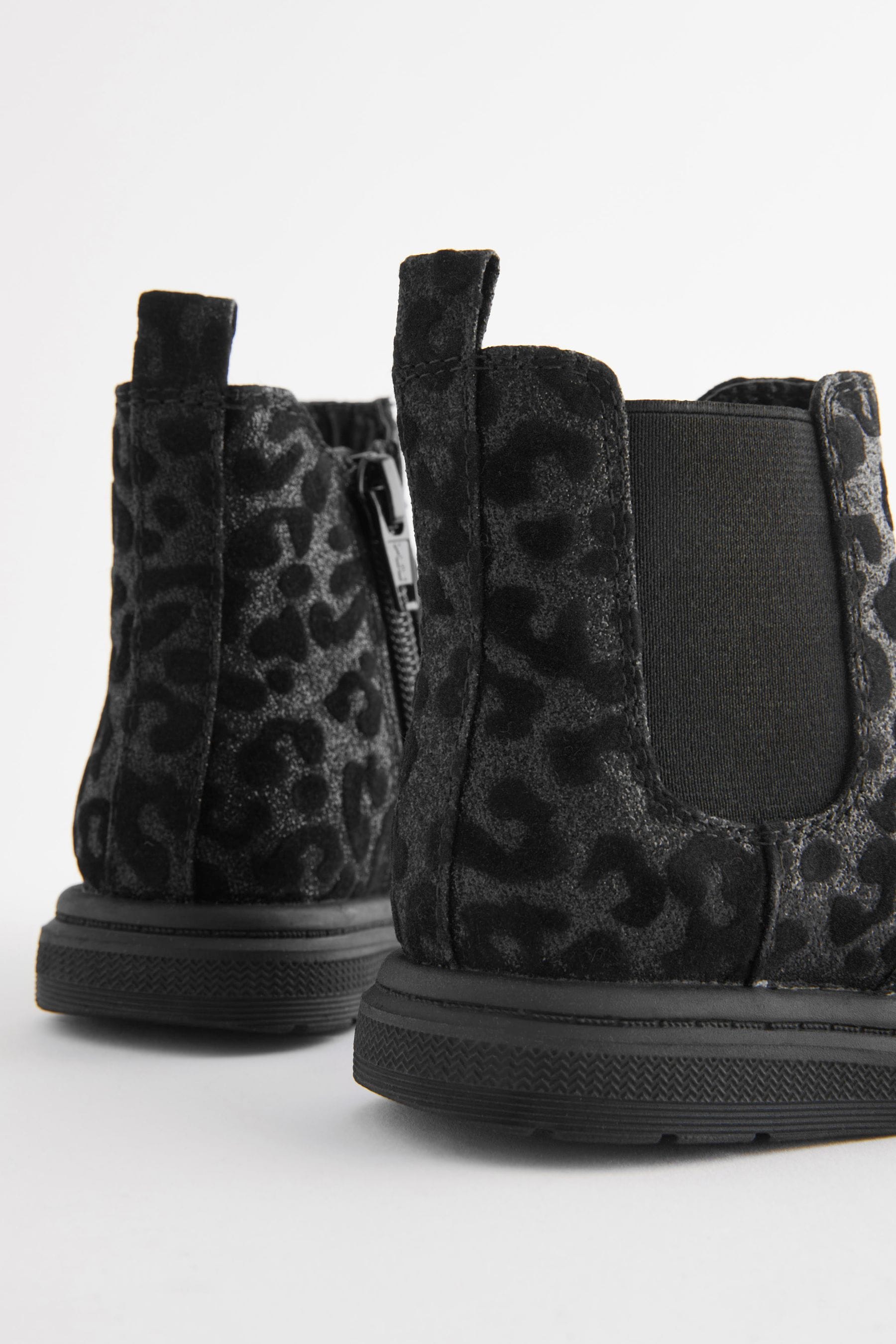 Black Sparkle Animal Print Chelsea Boots