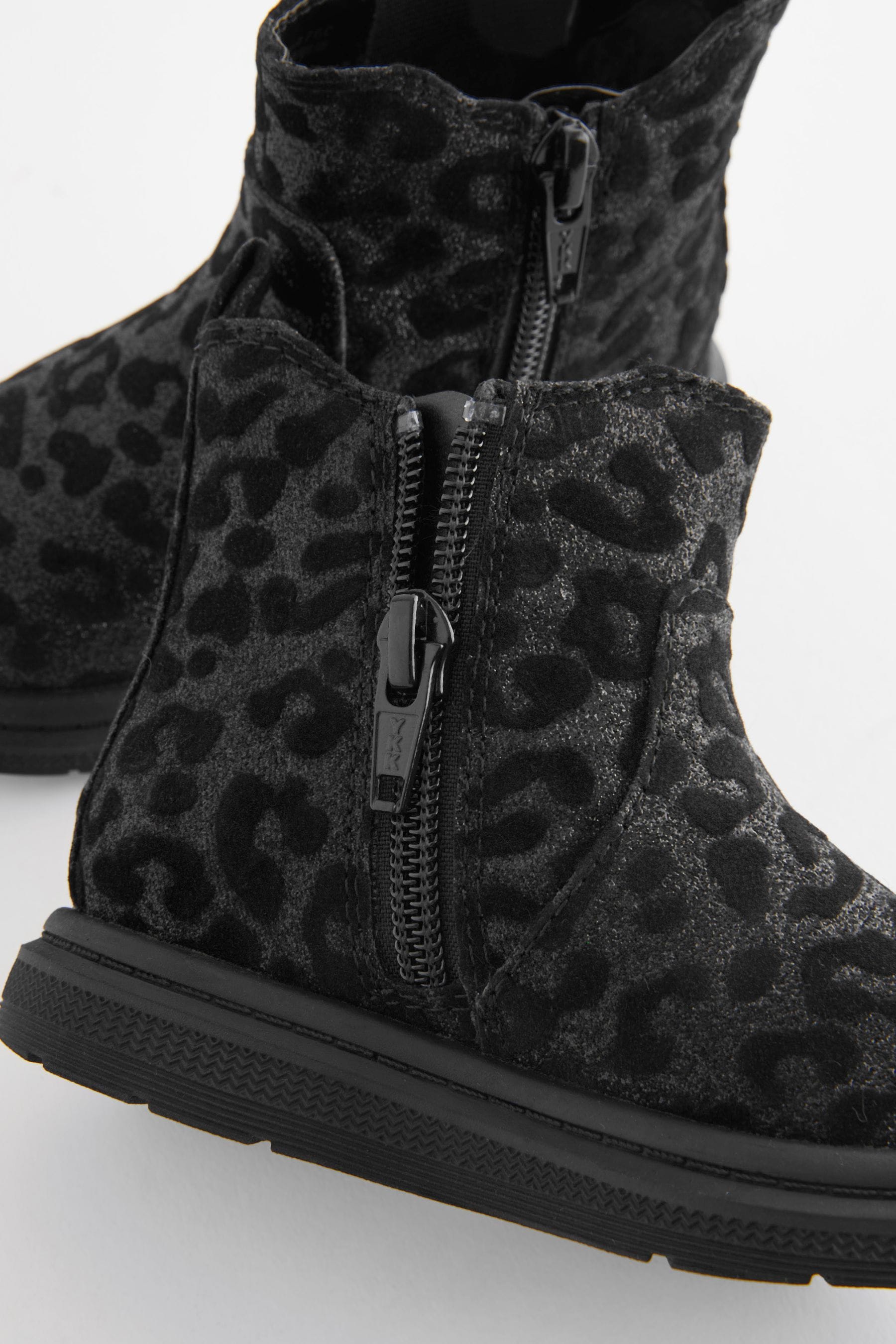 Black Sparkle Animal Print Chelsea Boots