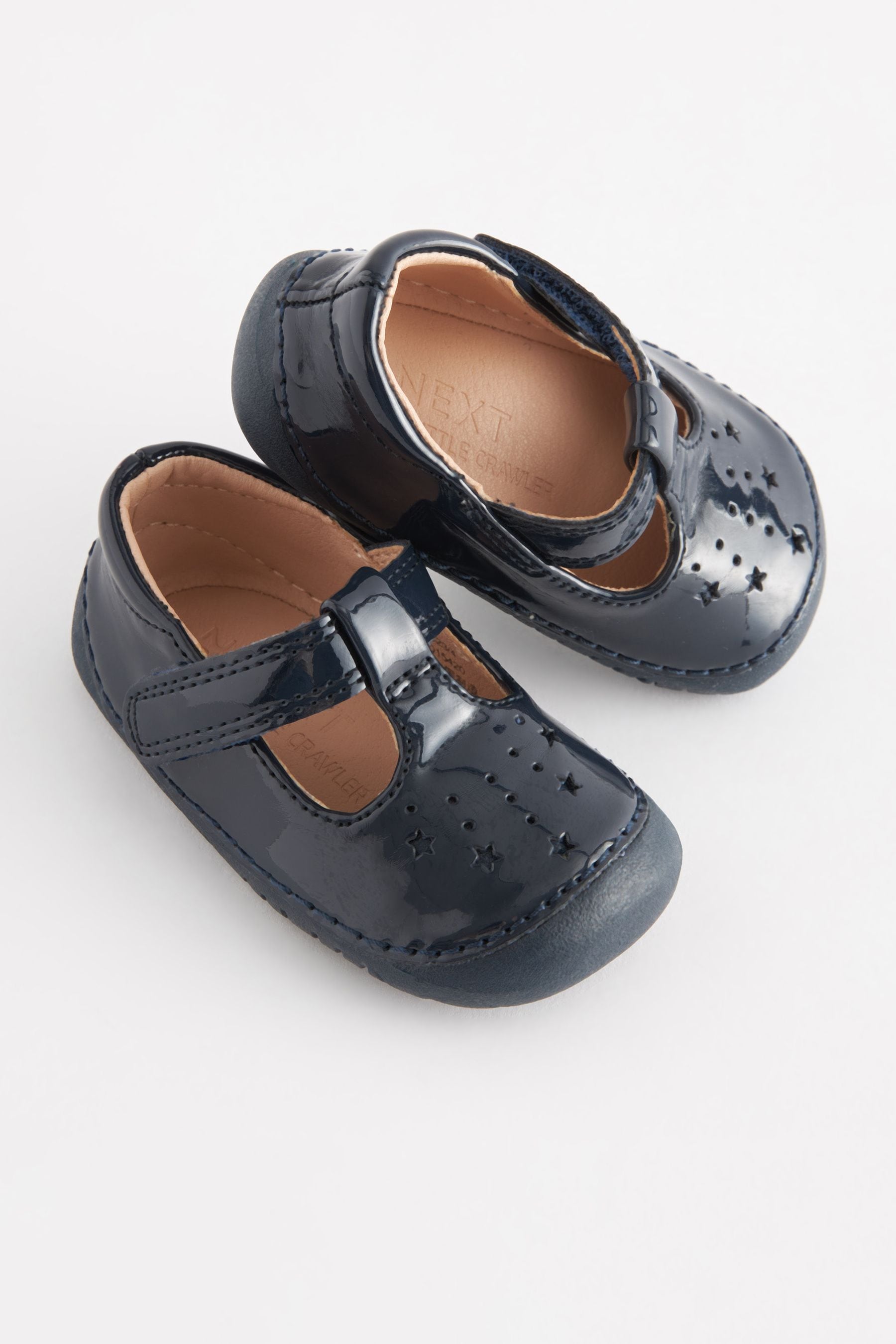 Navy Blue Patent Crawler T-Bar Shoes