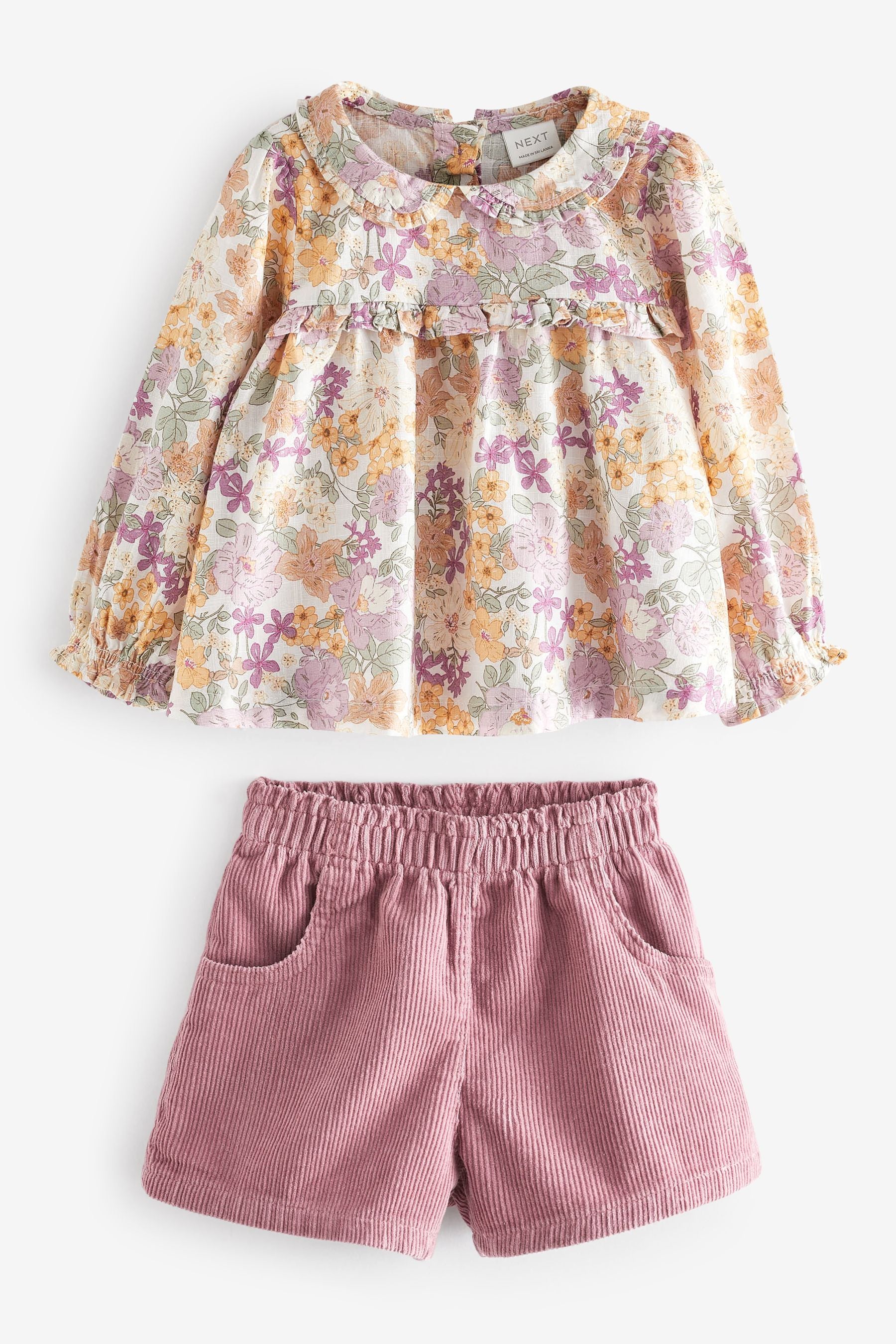 Pink Corduroy Shorts, Blouse & Tights 3 Piece Set (3mths-7yrs)