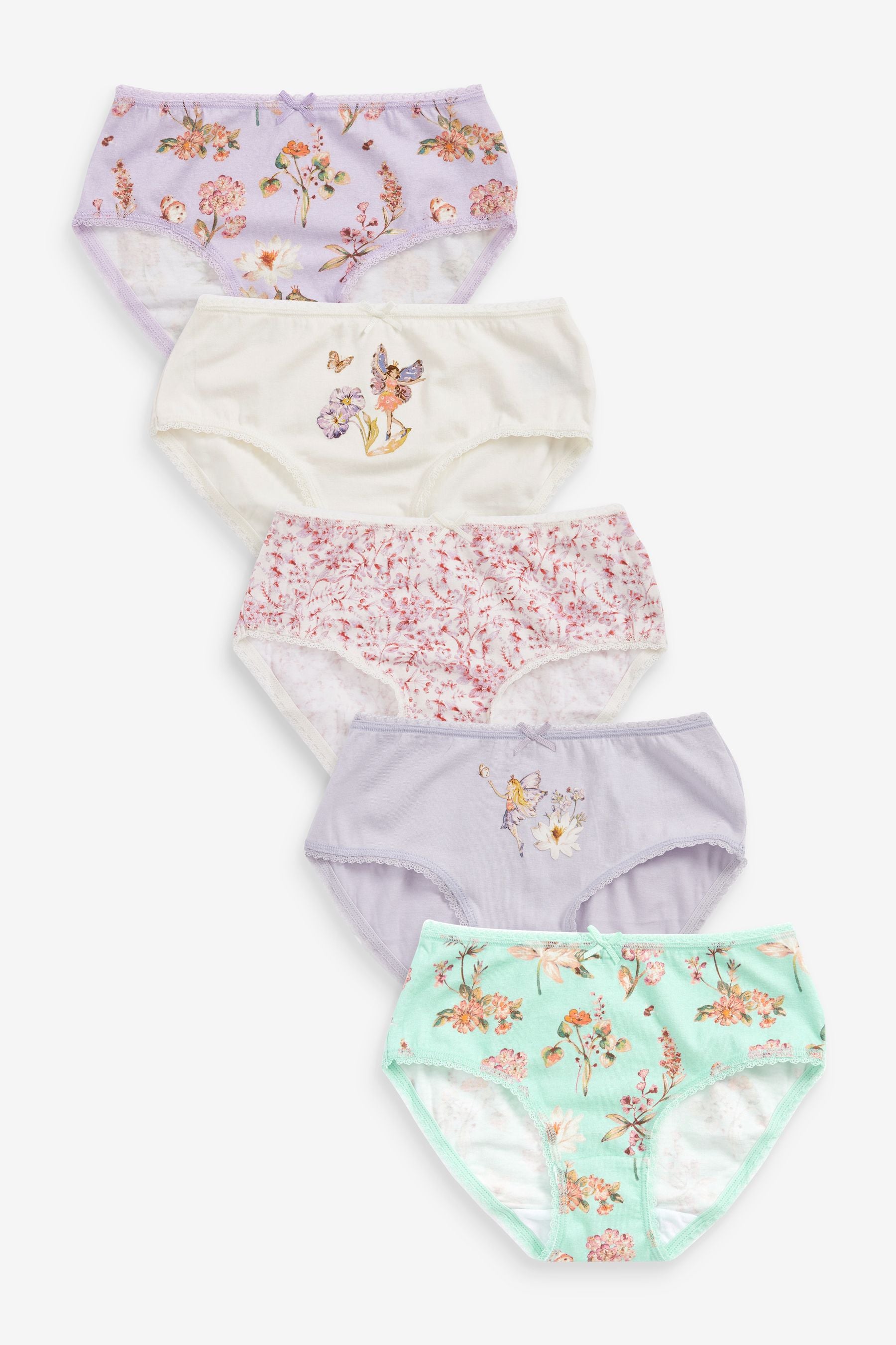 Pink/Purple Floral Fairy Briefs 5 Pack (1.5-16yrs)