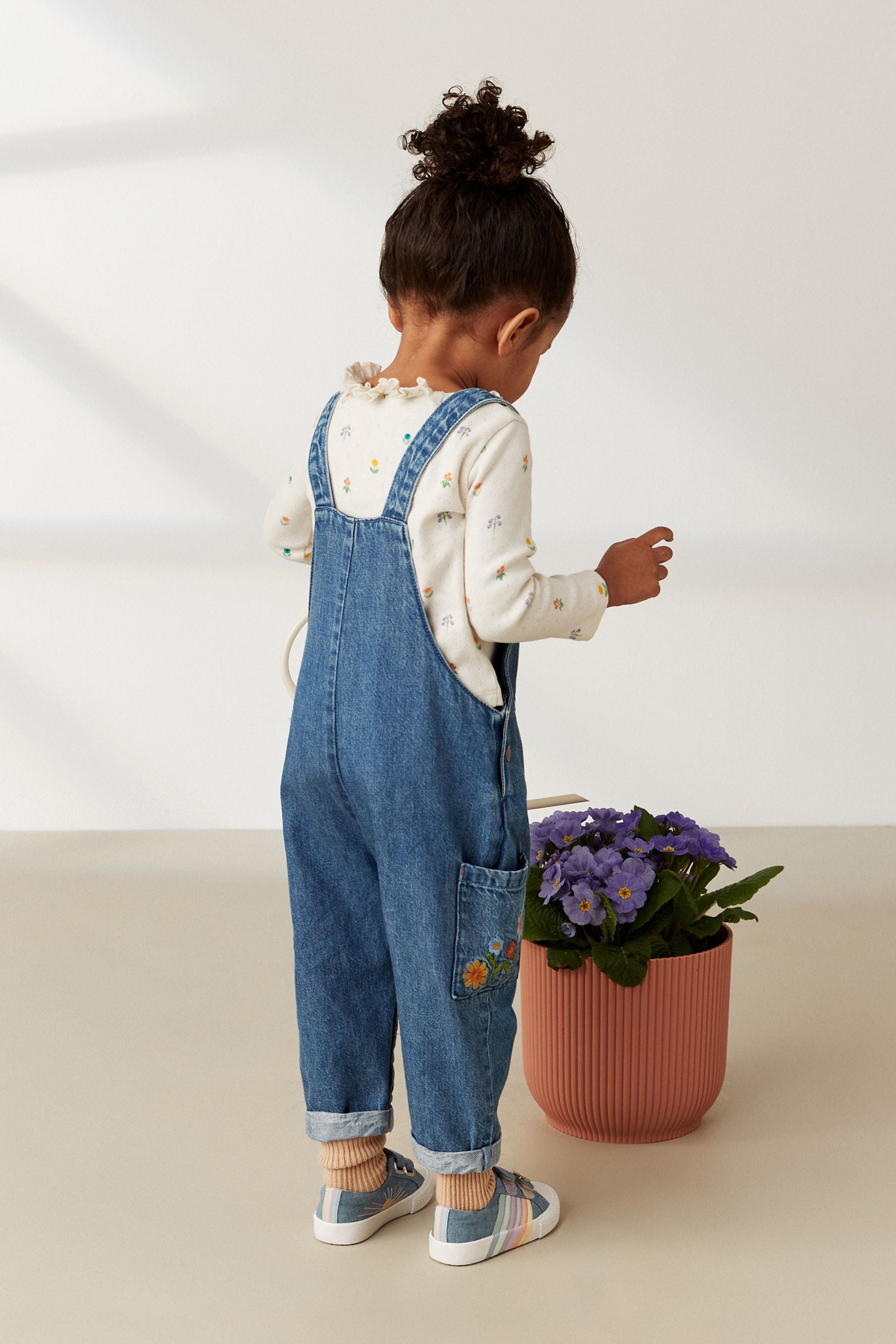 Denim Floral Embroidered Dungarees (3mths-7yrs)