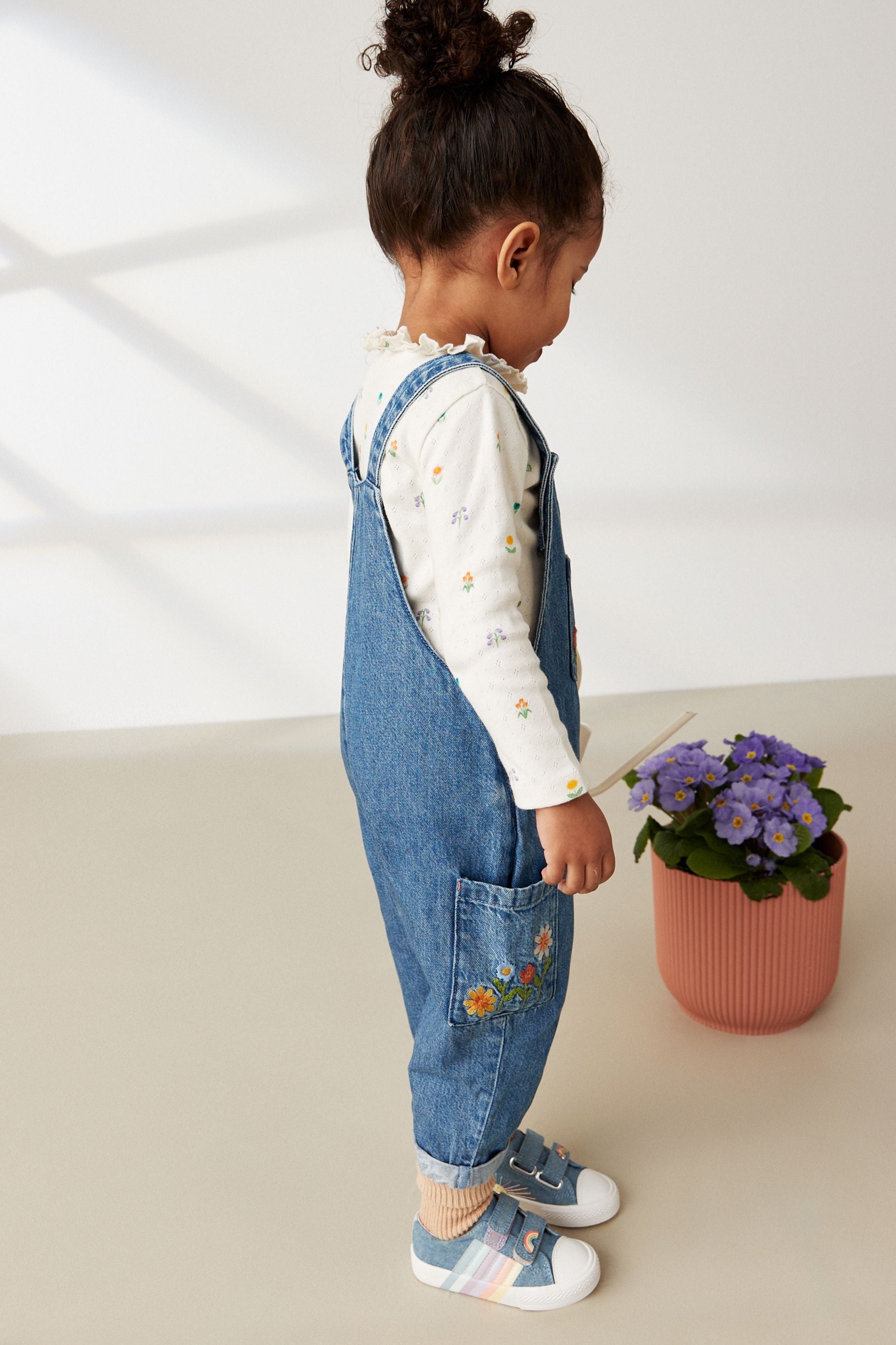 Denim Floral Embroidered Dungarees (3mths-7yrs)