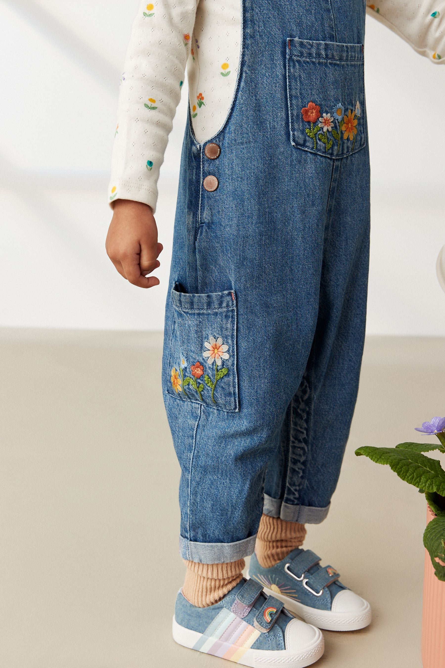 Denim Floral Embroidered Dungarees (3mths-7yrs)