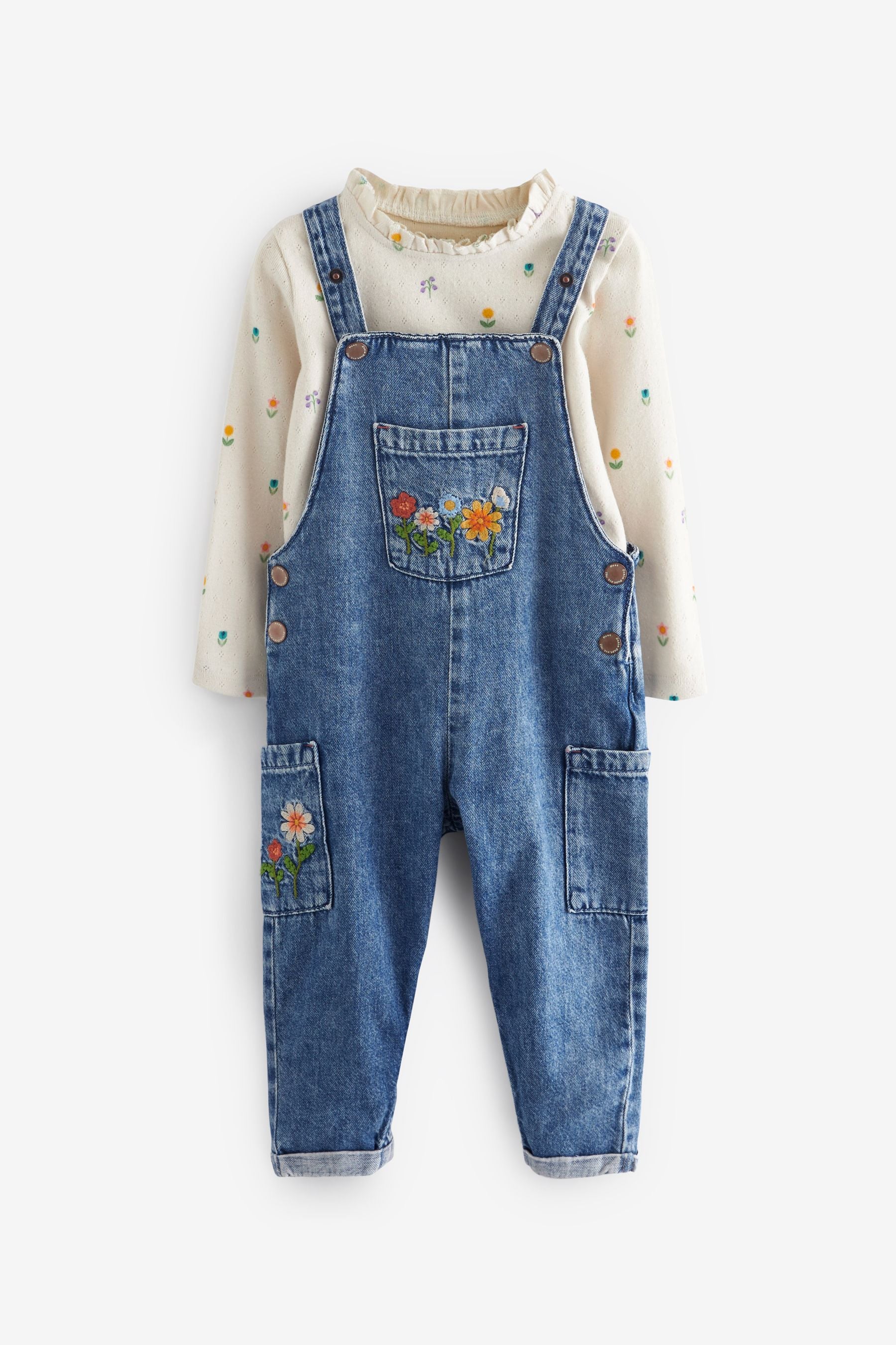 Denim Floral Embroidered Dungarees (3mths-7yrs)