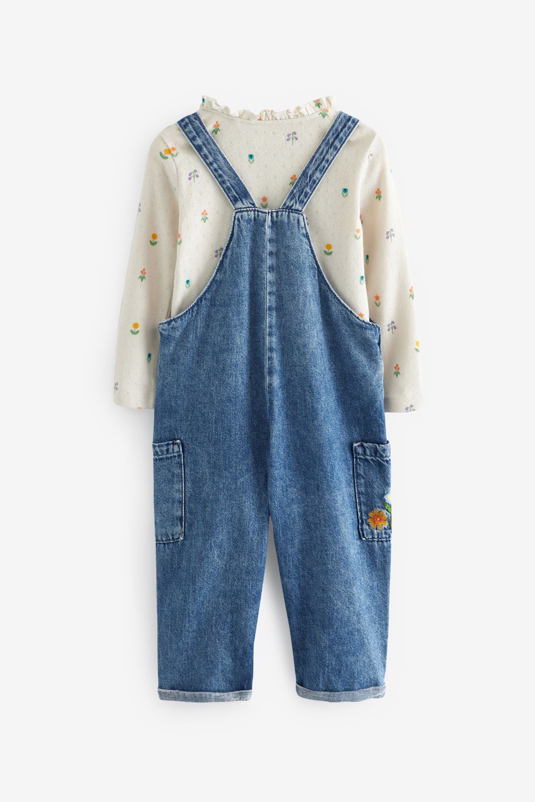 Denim Floral Embroidered Dungarees (3mths-7yrs)