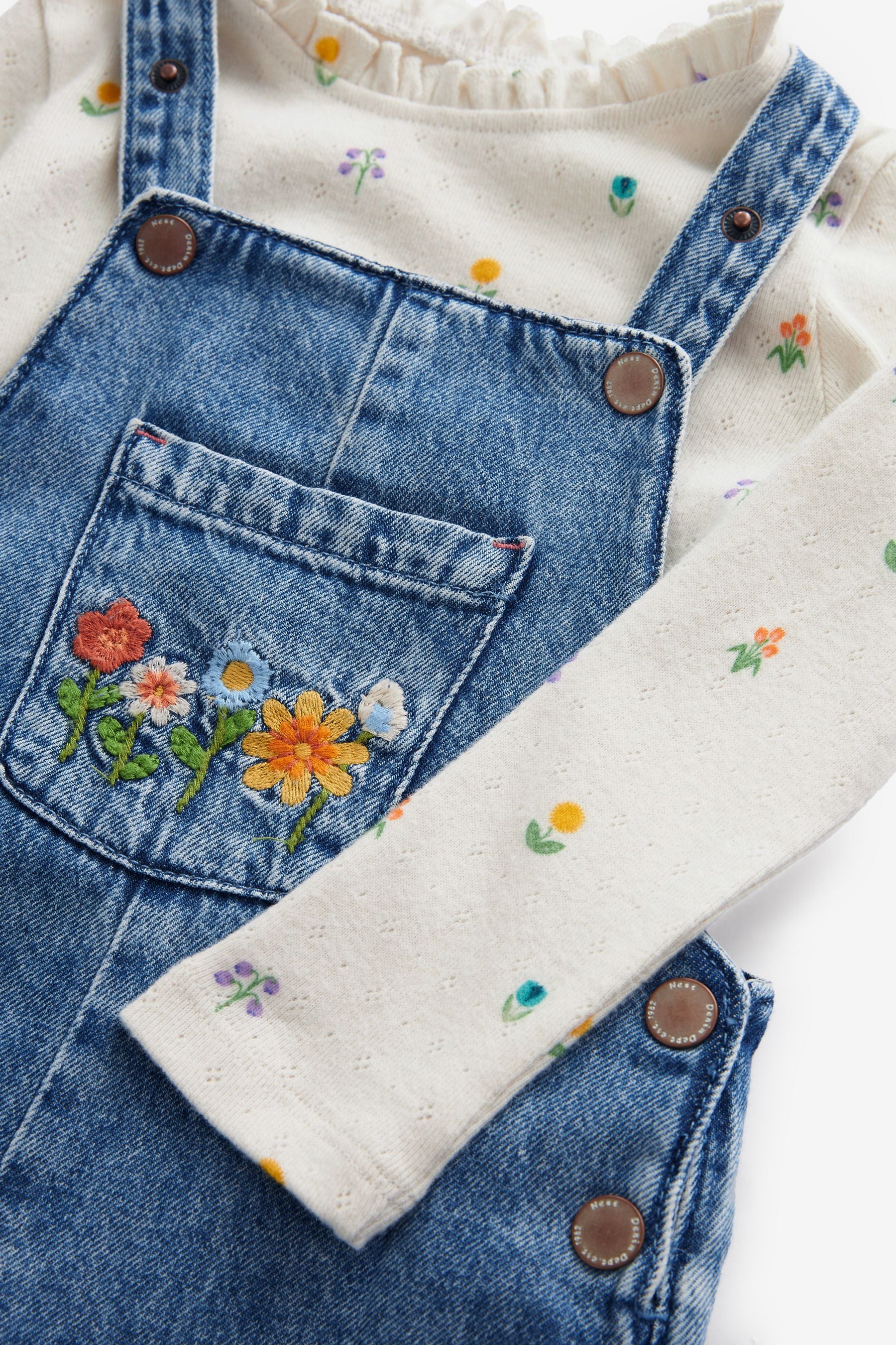 Denim Floral Embroidered Dungarees (3mths-7yrs)