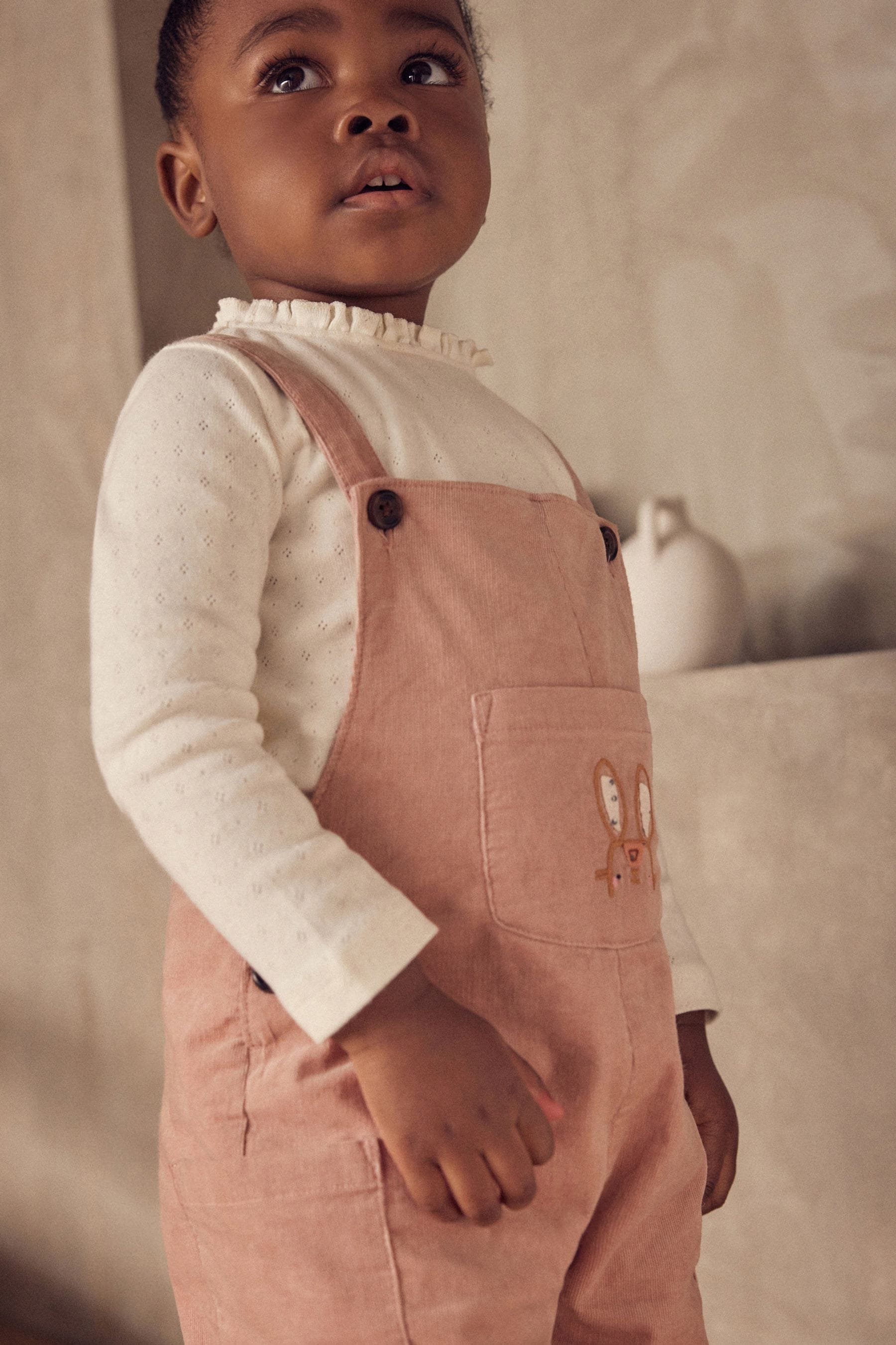 Pink Corduroy Embellished Dungarees (3mths-7yrs)