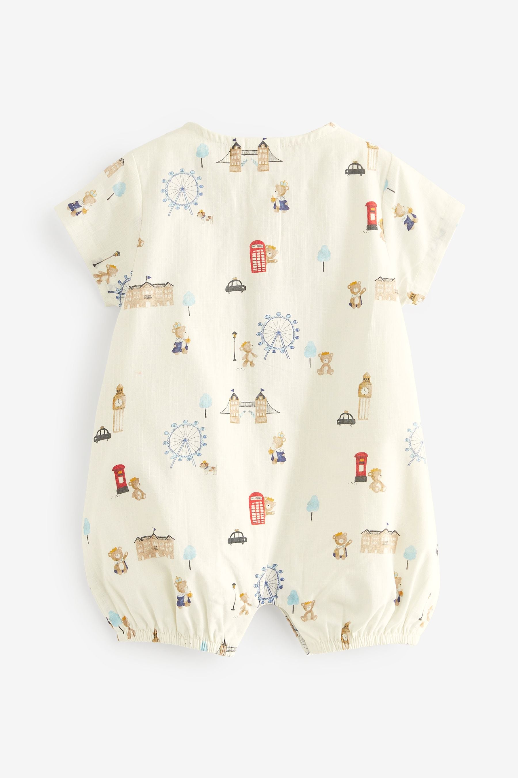 Cream 2 Piece Woven London Print Playsuit and Hat (0mths-2yrs)