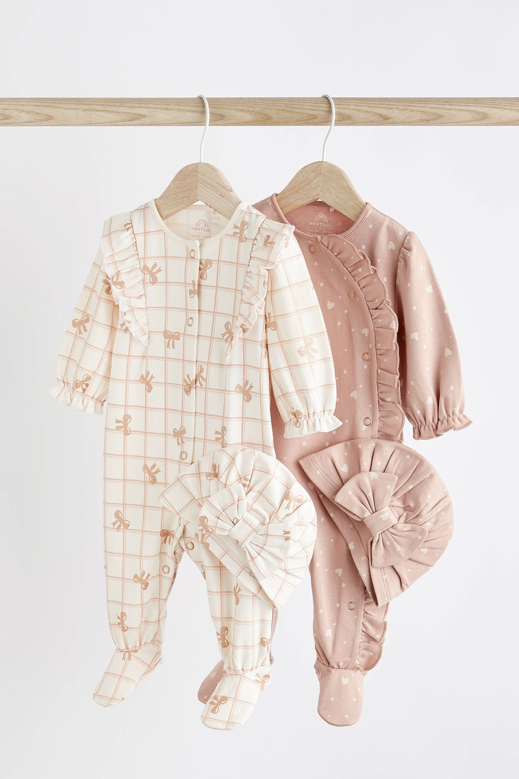 Pink Printed Baby Sleepsuits with Matching Turban Hats 2 Pack (0mths-3yrs)