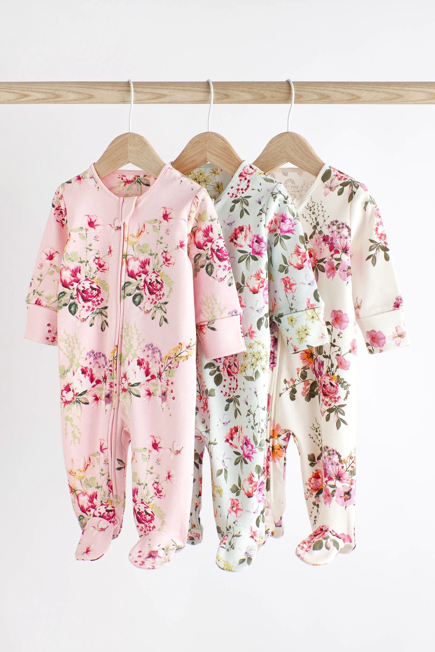 Pink Floral Floral Baby Sleepsuits 3 Pack (0mths-2yrs)