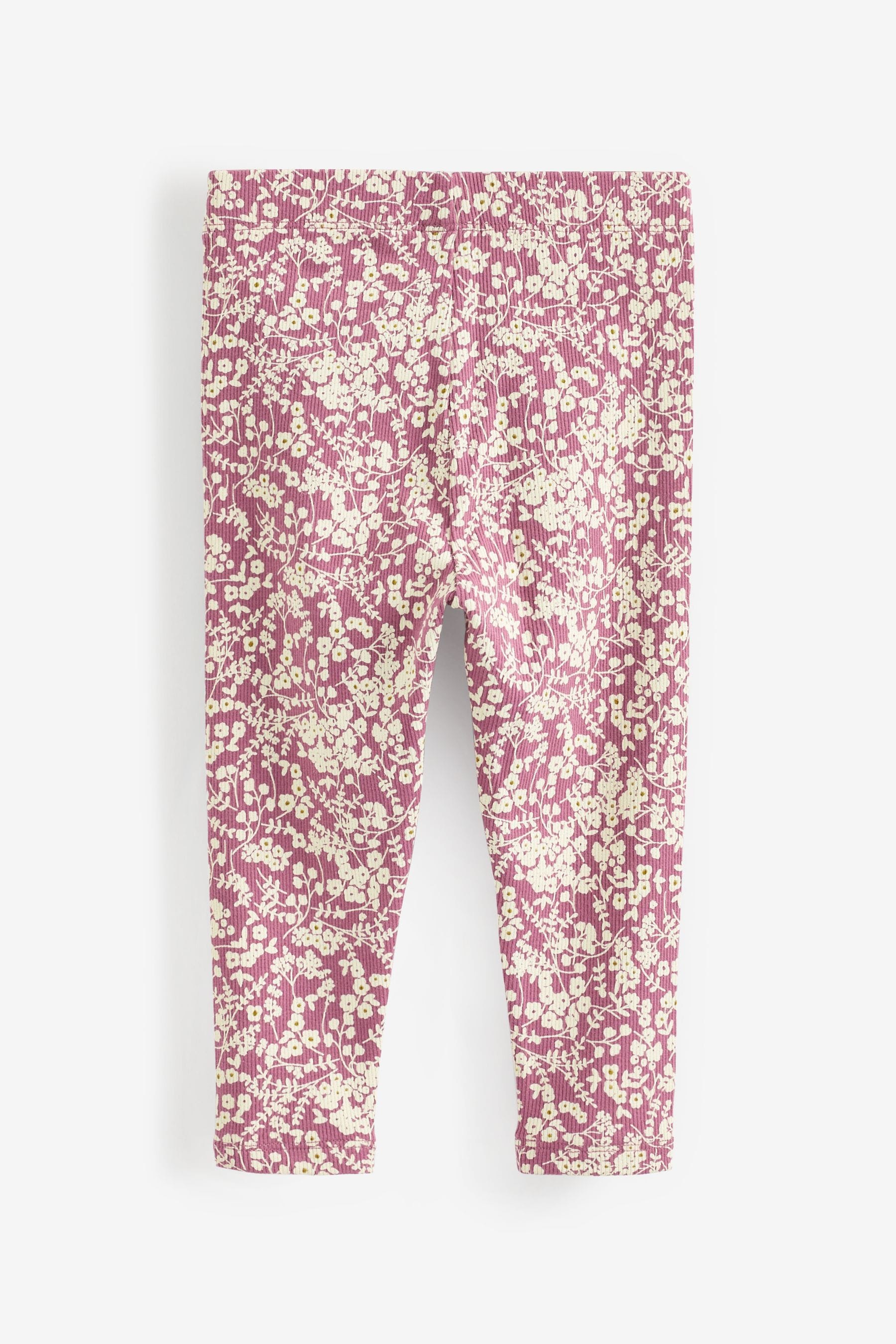 Pink Floral Rib Jersey Leggings 5 Pack (3mths-7yrs)