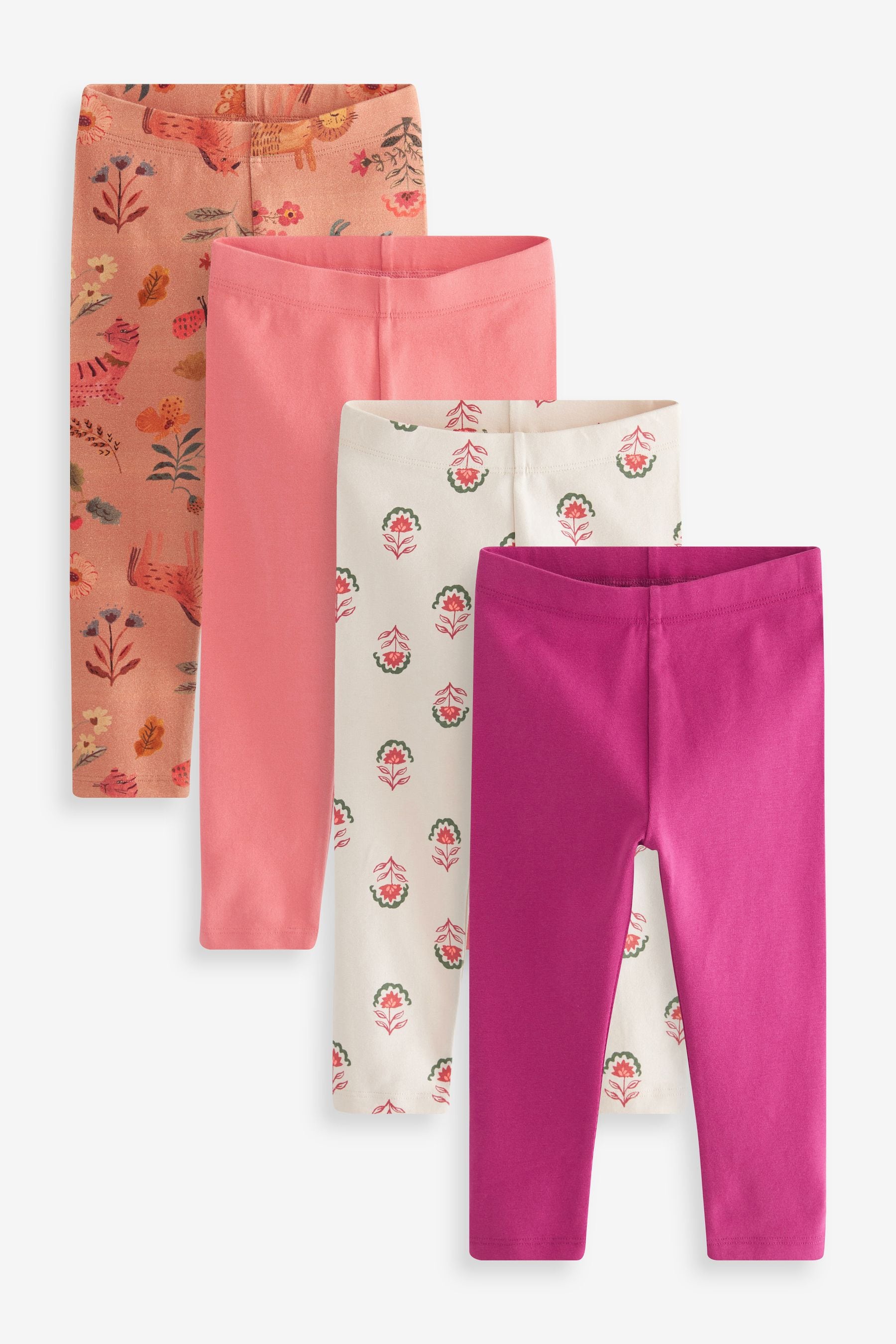 Pink Floral Printed Leggings 4 Pack (3mths-7yrs)