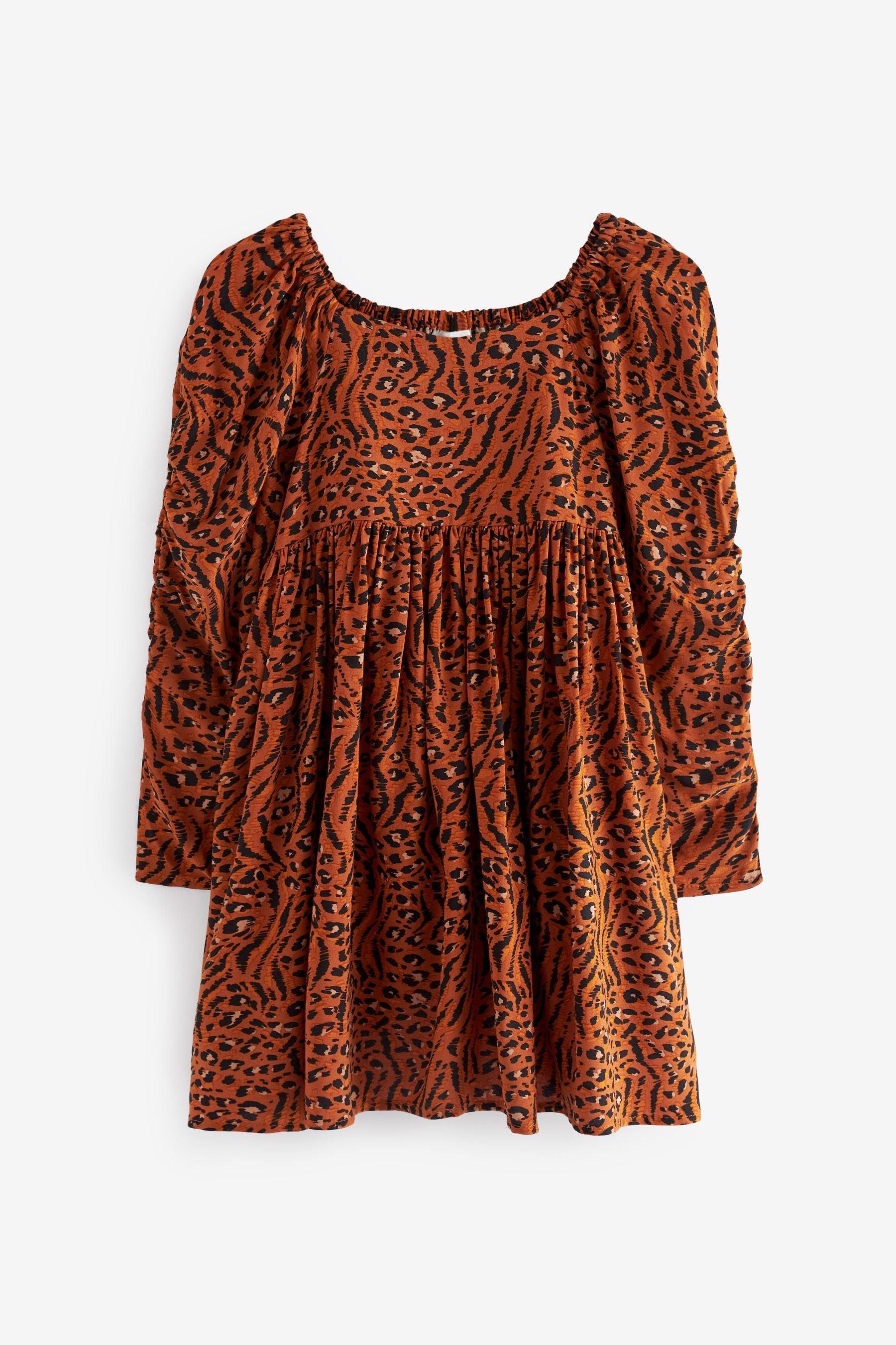 Animal Printed Ruched Sleeve Dress (3-16yrs)