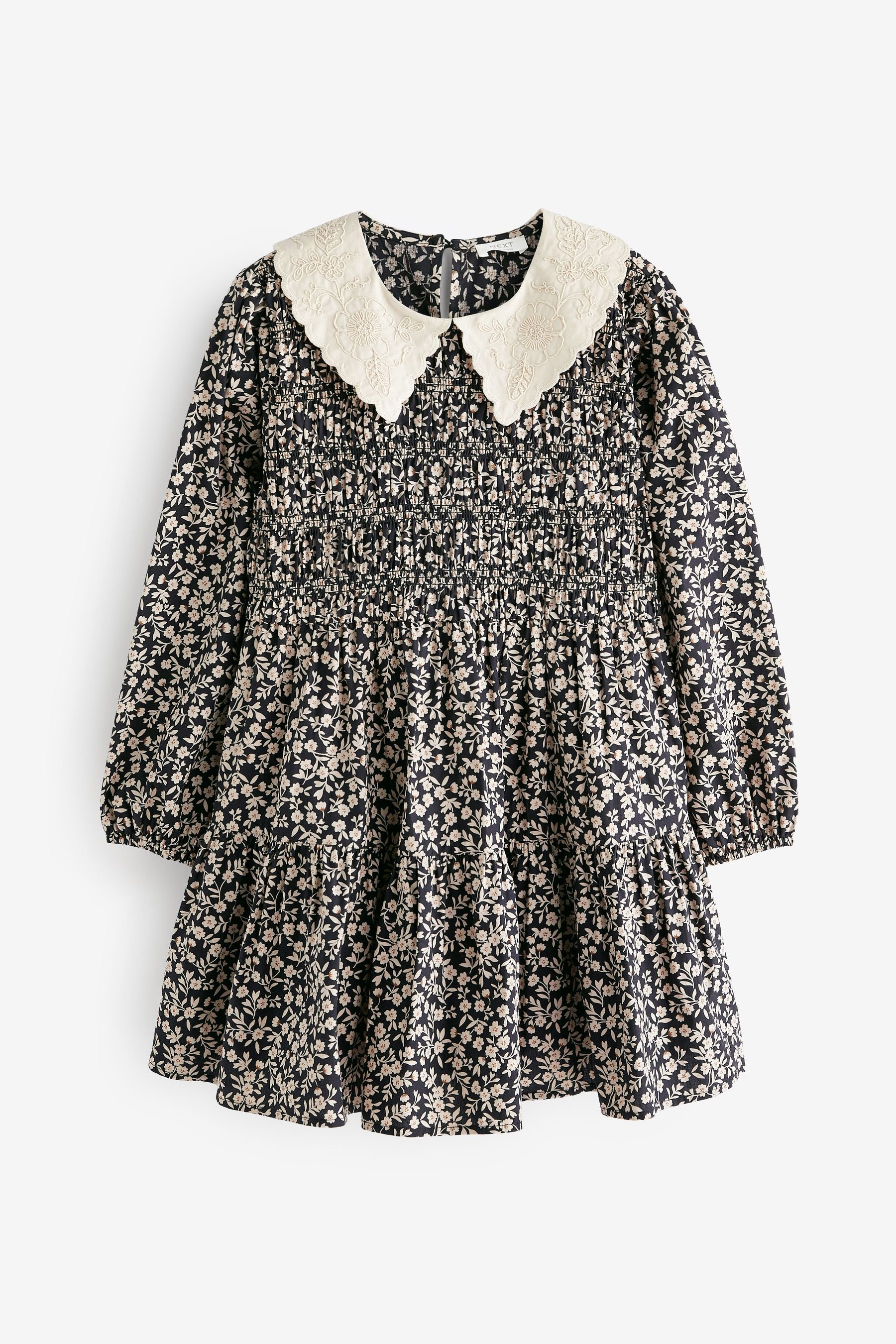 Black/Ecru Cream Floral Embroidered Collar Dress (3-16yrs)