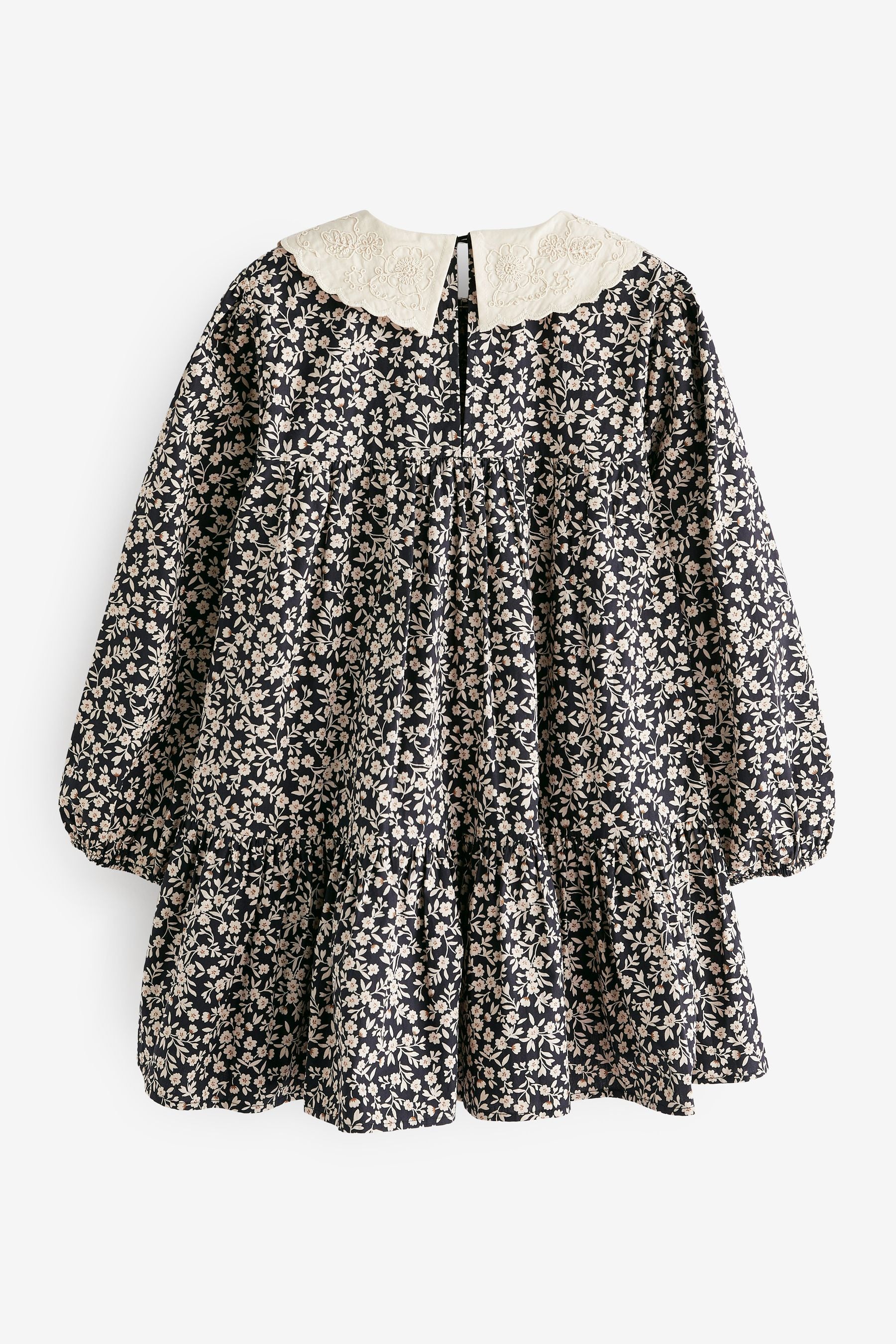 Black/Ecru Cream Floral Embroidered Collar Dress (3-16yrs)