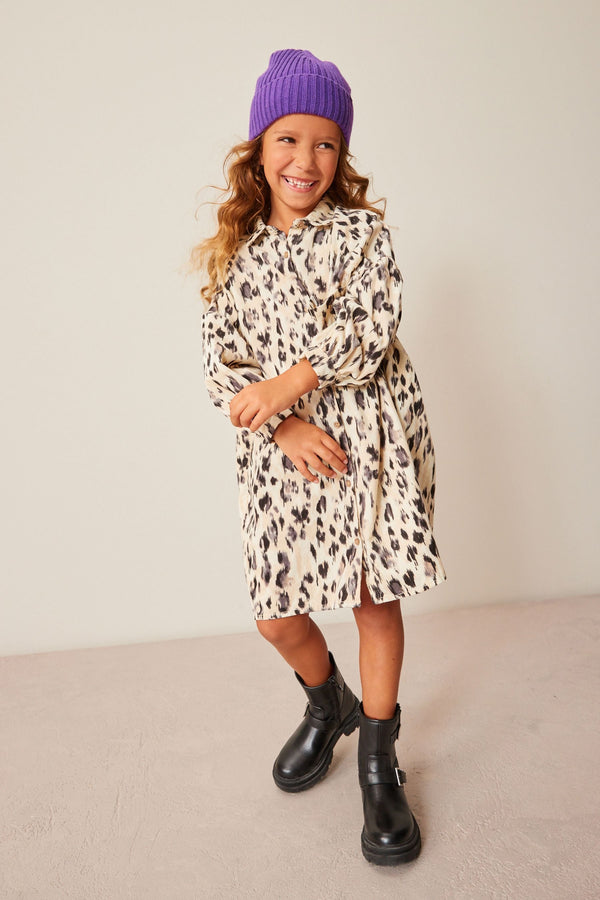 Animal Print Corduroy Shirt Dress (3-16yrs)