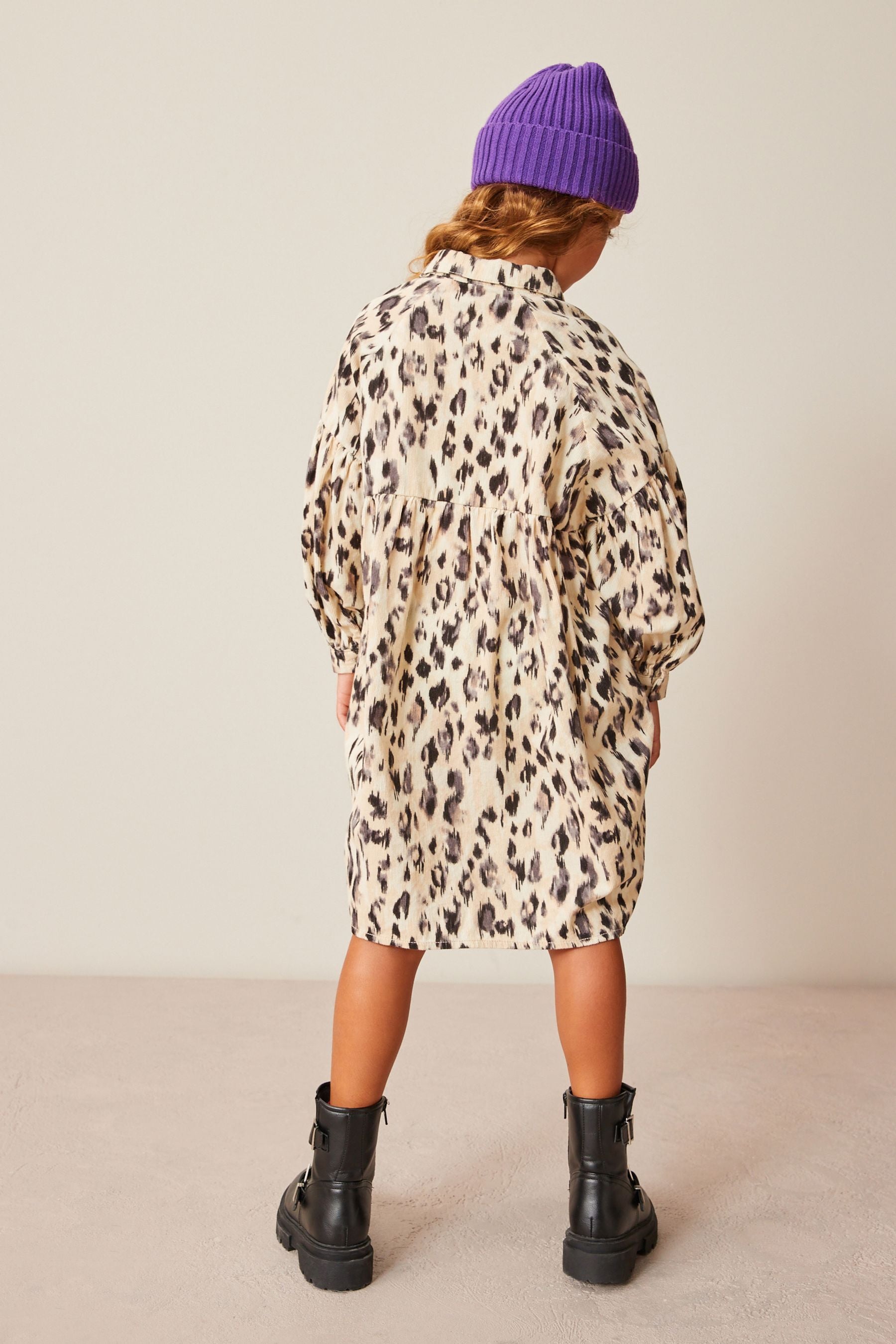 Animal Print Corduroy Shirt Dress (3-16yrs)