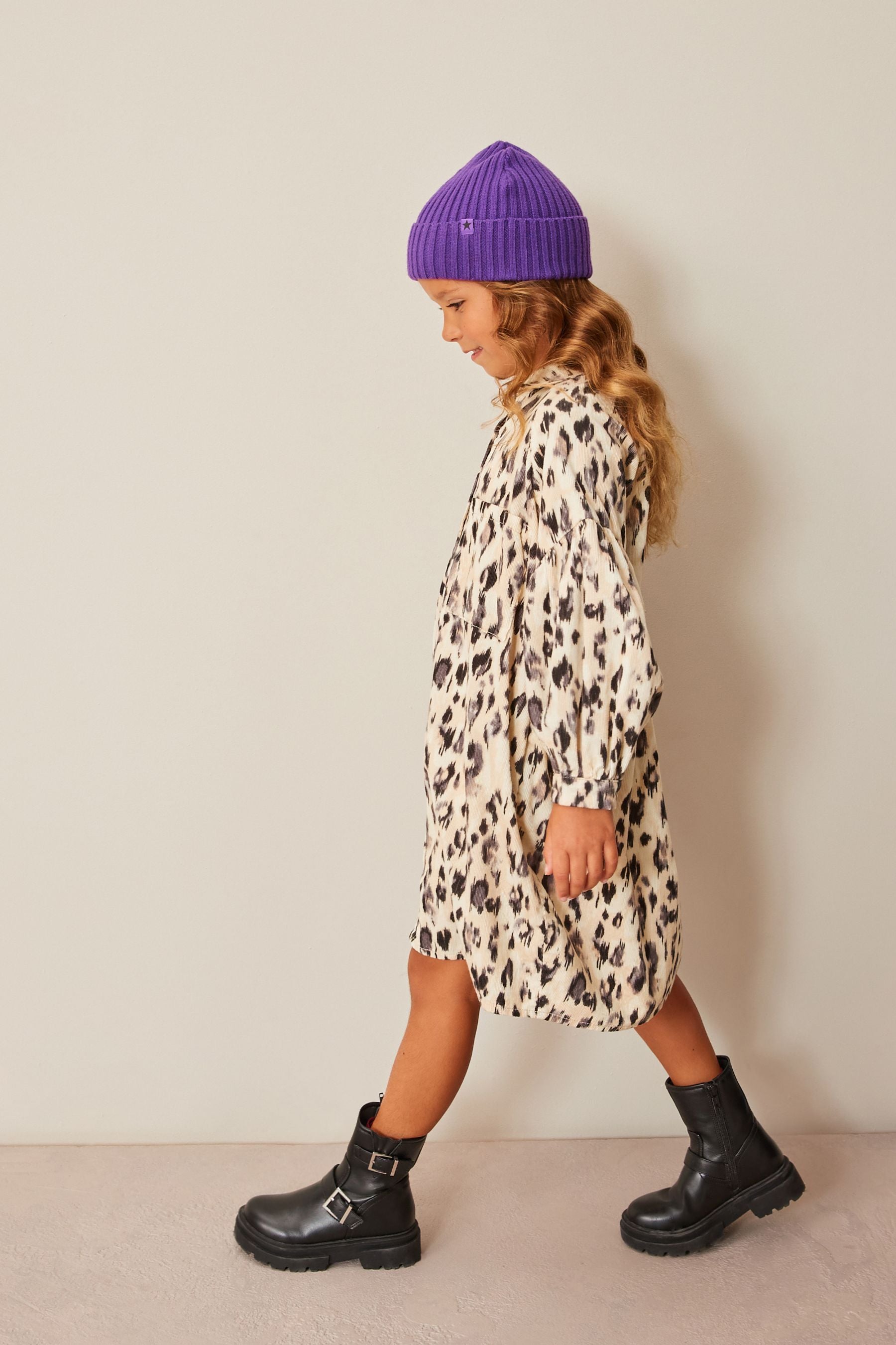 Animal Print Corduroy Shirt Dress (3-16yrs)