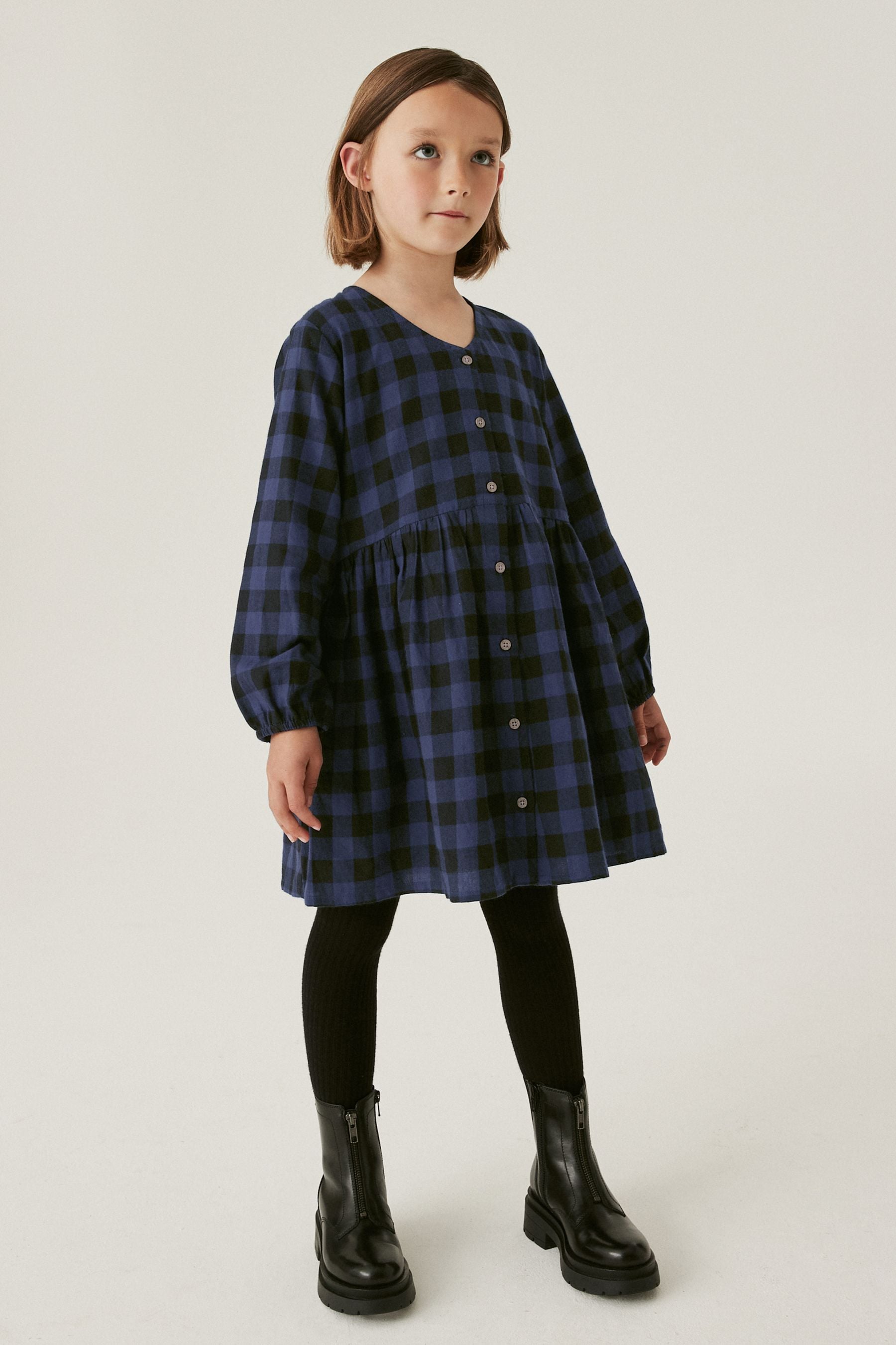 Blue/Black Check Relaxed Dress (3-16yrs)