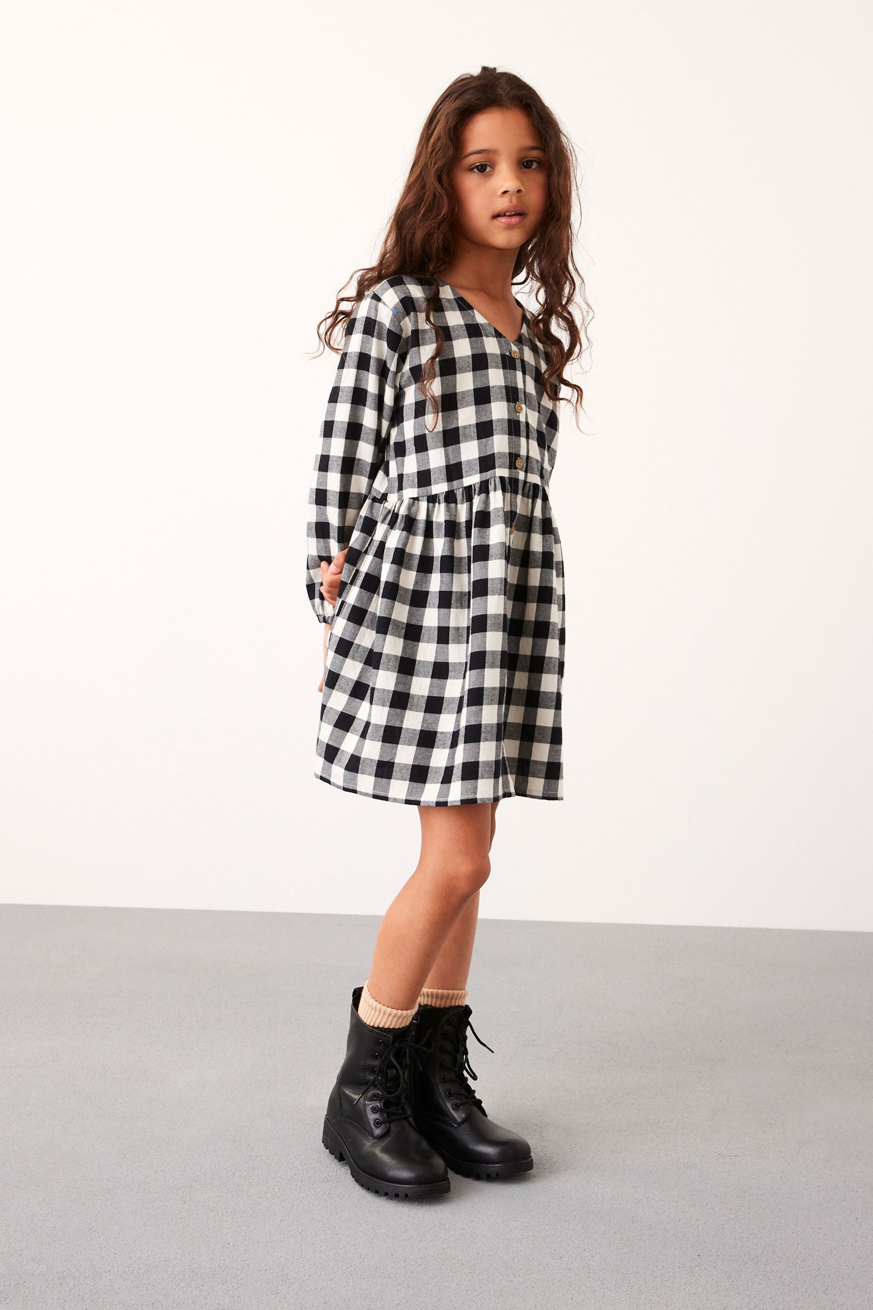 Black/White Check Relaxed Dress (3-16yrs)