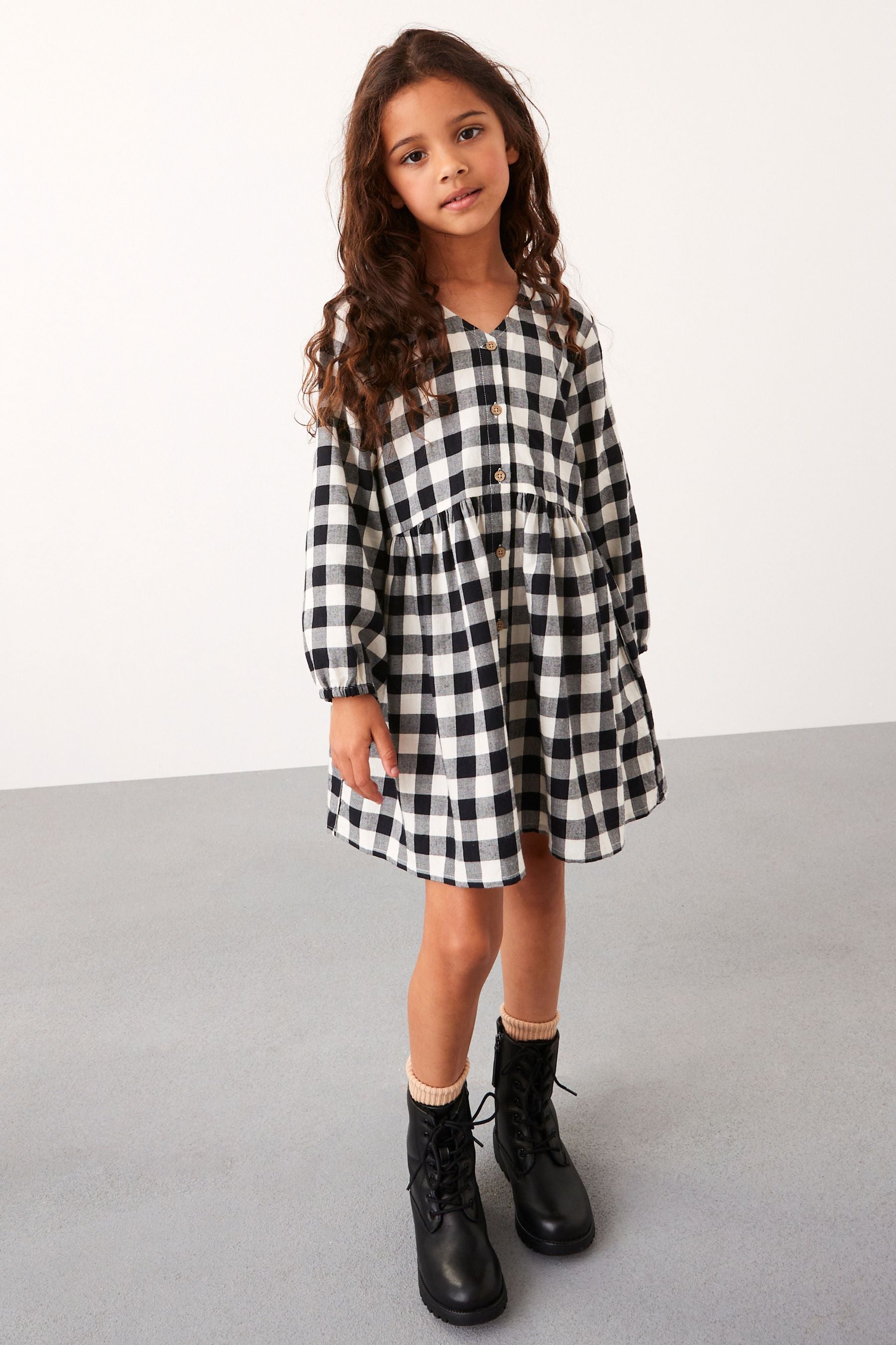 Black/White Check Relaxed Dress (3-16yrs)