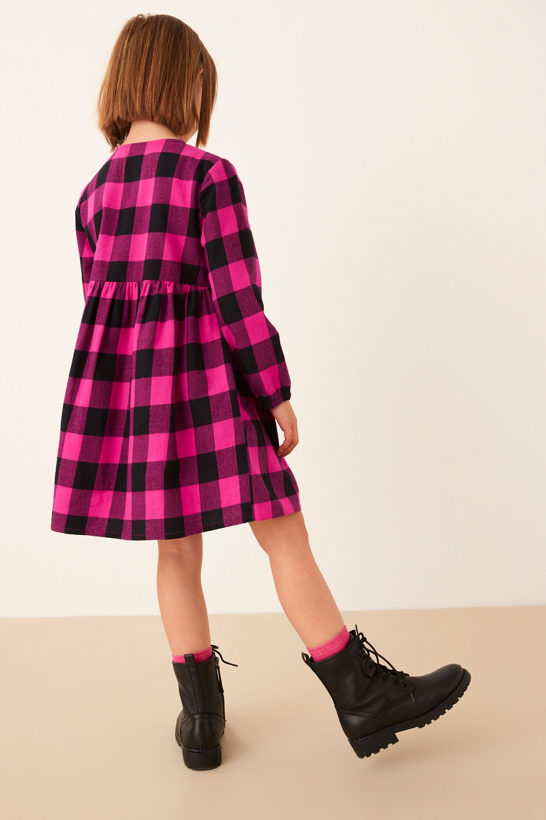 Pink/Black Check Relaxed Dress (3-16yrs)