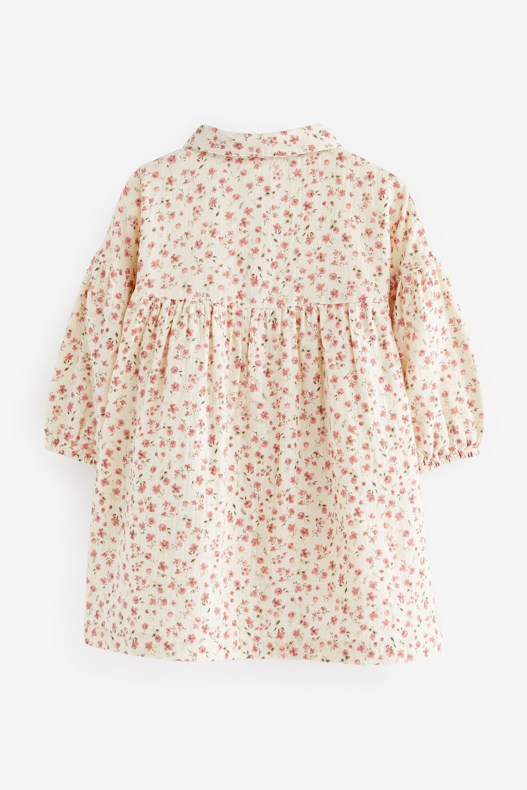 Ivory/Pink Ditsy Cotton Shirt Dress (3mths-8yrs)