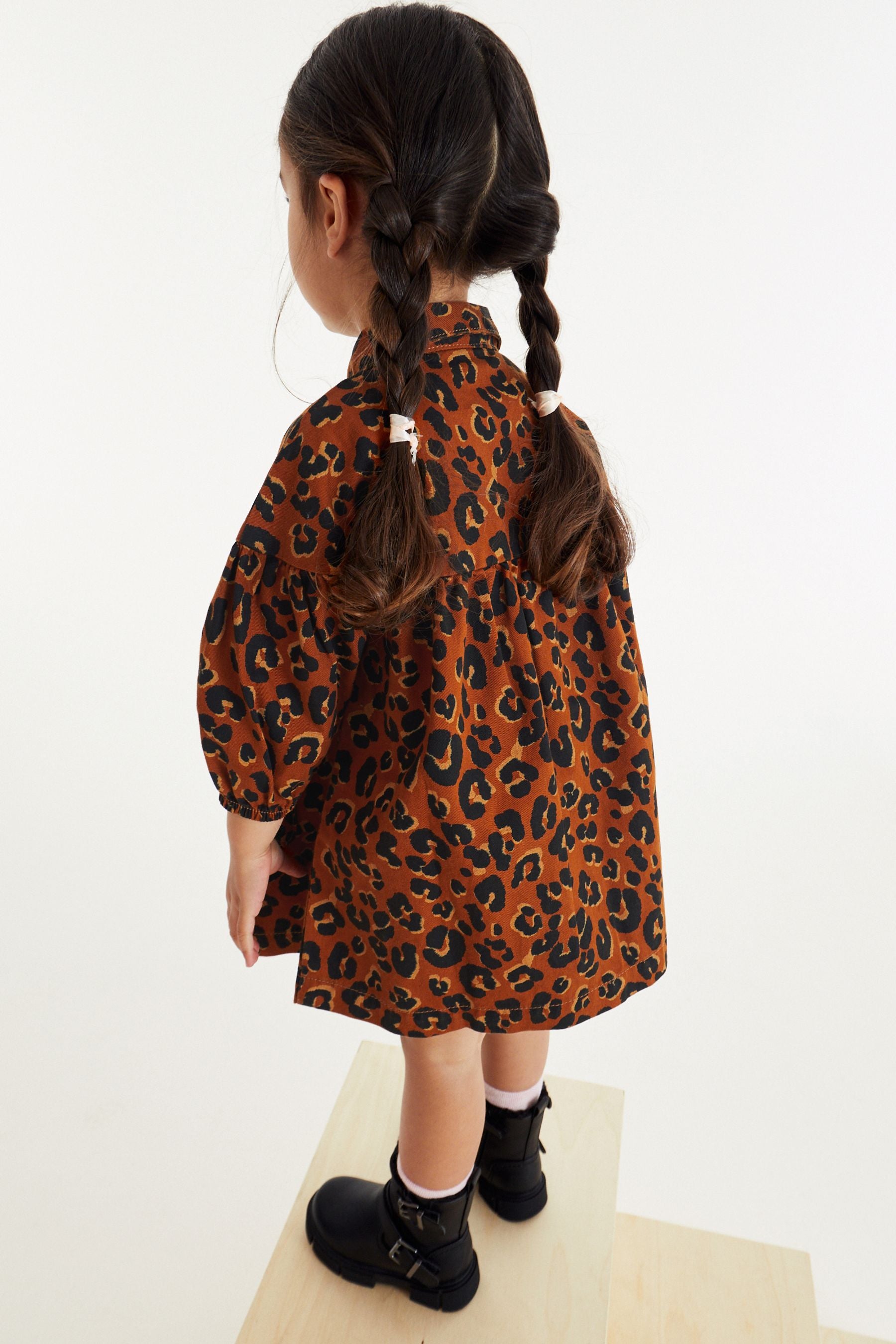 Tan/Animal Print Cotton Shirt Dress (3mths-8yrs)