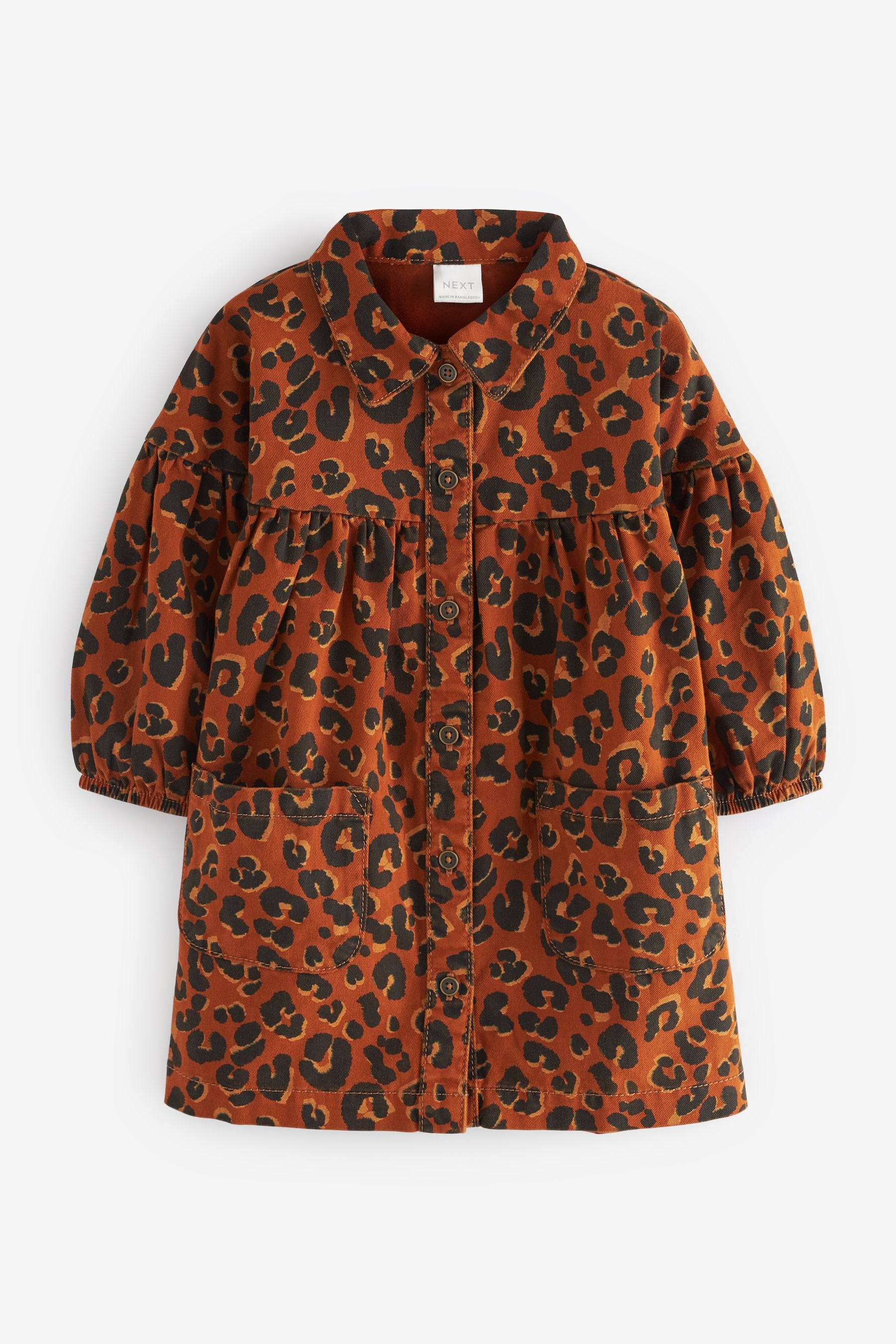 Tan/Animal Print Cotton Shirt Dress (3mths-8yrs)