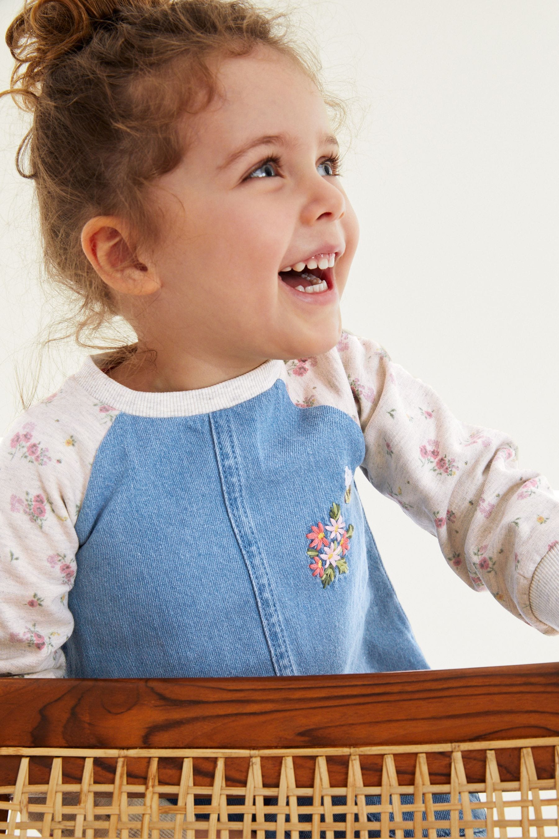 Pink Ditsy Print Raglan Denim Dress (3mths-8yrs)