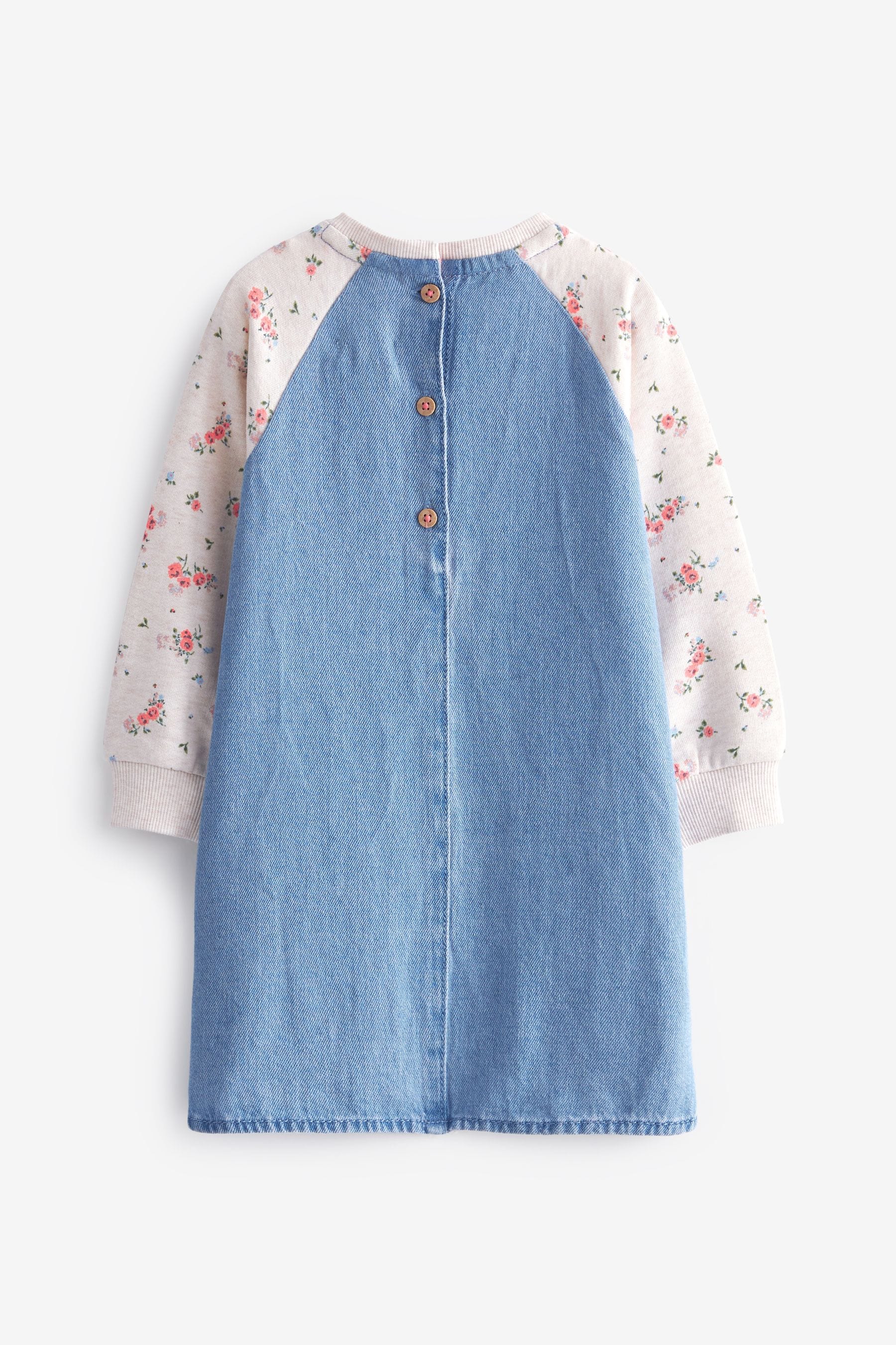 Pink Ditsy Print Raglan Denim Dress (3mths-8yrs)